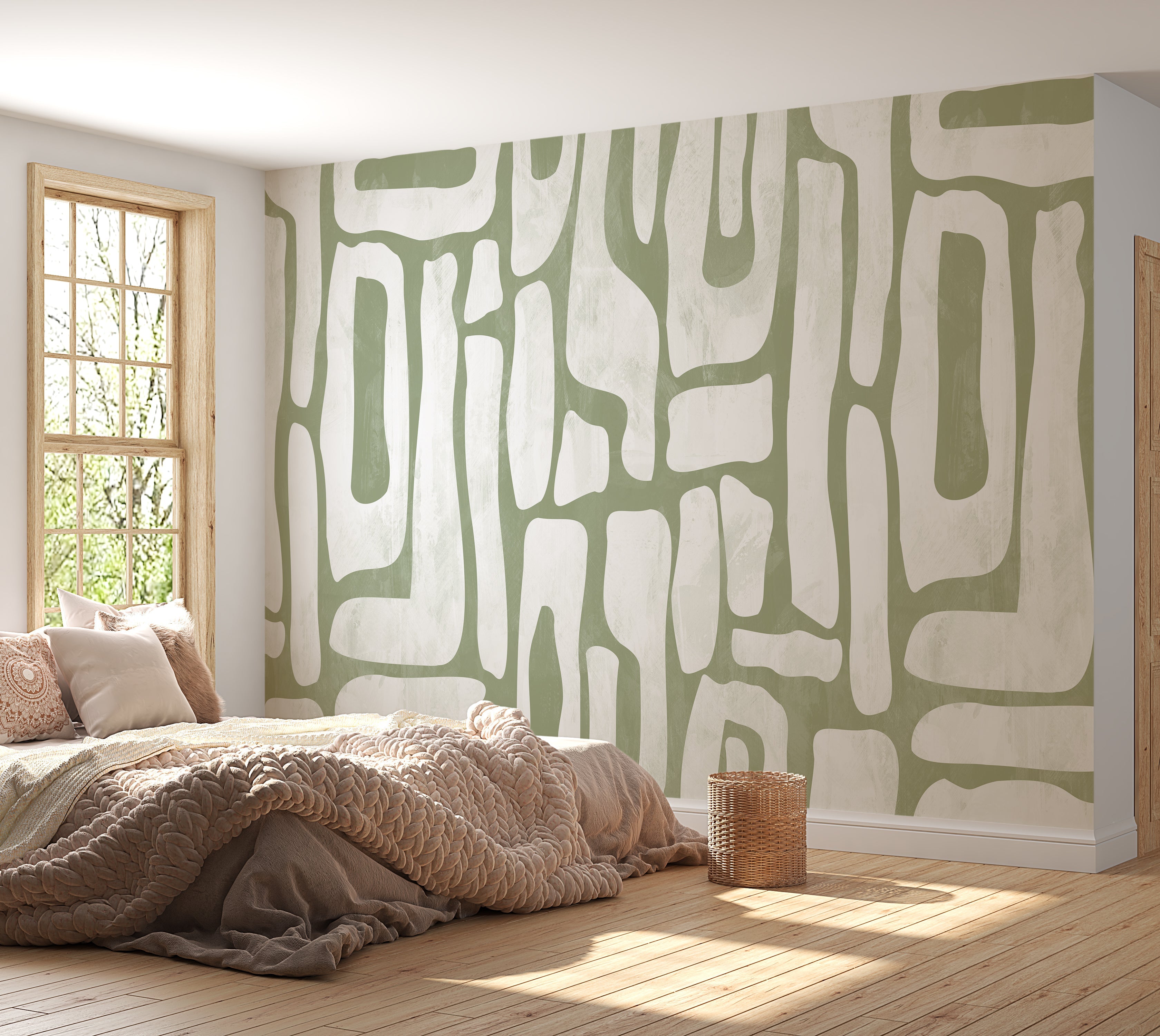 Premium Wallpaper Wall Mural - Earthy Shapes Sage Green