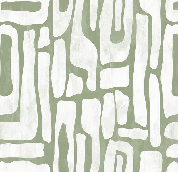 Peel & Stick Abstract Wall Mural - Earthy Shapes Sage Green