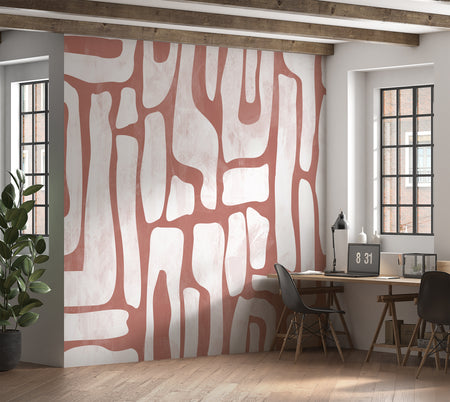 Peel & Stick Wall Mural - Earthy Shapes Terracotta Red 60"Wx60"H
