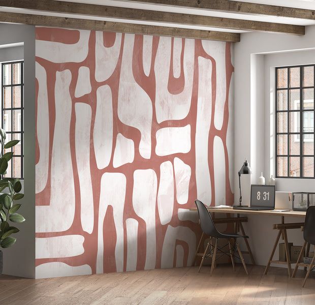 Peel & Stick Wall Mural - Earthy Shapes Terracotta Red 60"Wx60"H