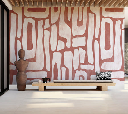 Premium Wallpaper Wall Mural - Earthy Shapes Terracotta Red-Tiptophomedecor
