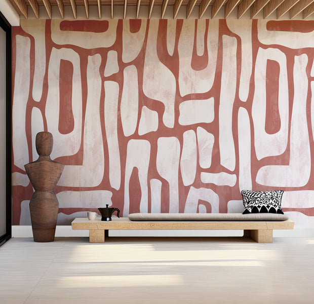 Premium Wallpaper Wall Mural - Earthy Shapes Terracotta Red-Tiptophomedecor