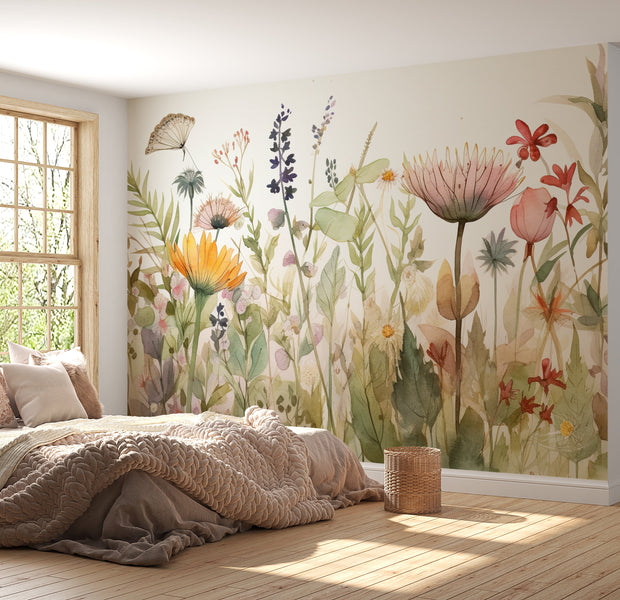 Premium Wallpaper Wall Mural - Watercolor Botanical Field-Tiptophomedecor