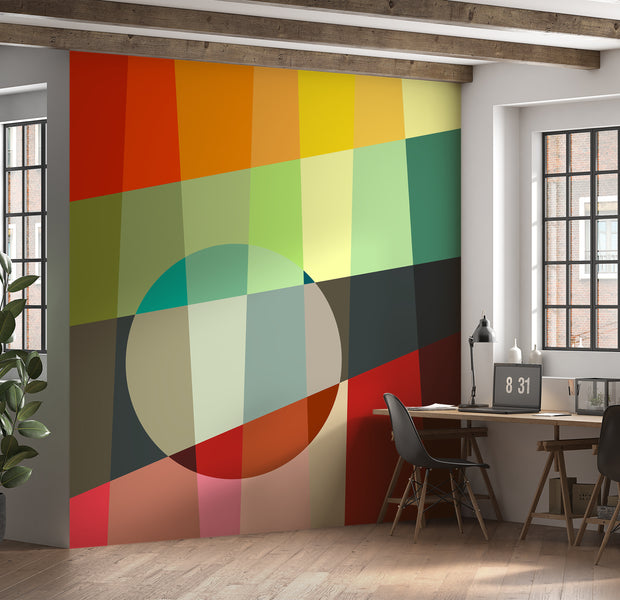 Peel & Stick Wall Mural - Colorful Geometric Bauhaus Art 30"Wx30"H