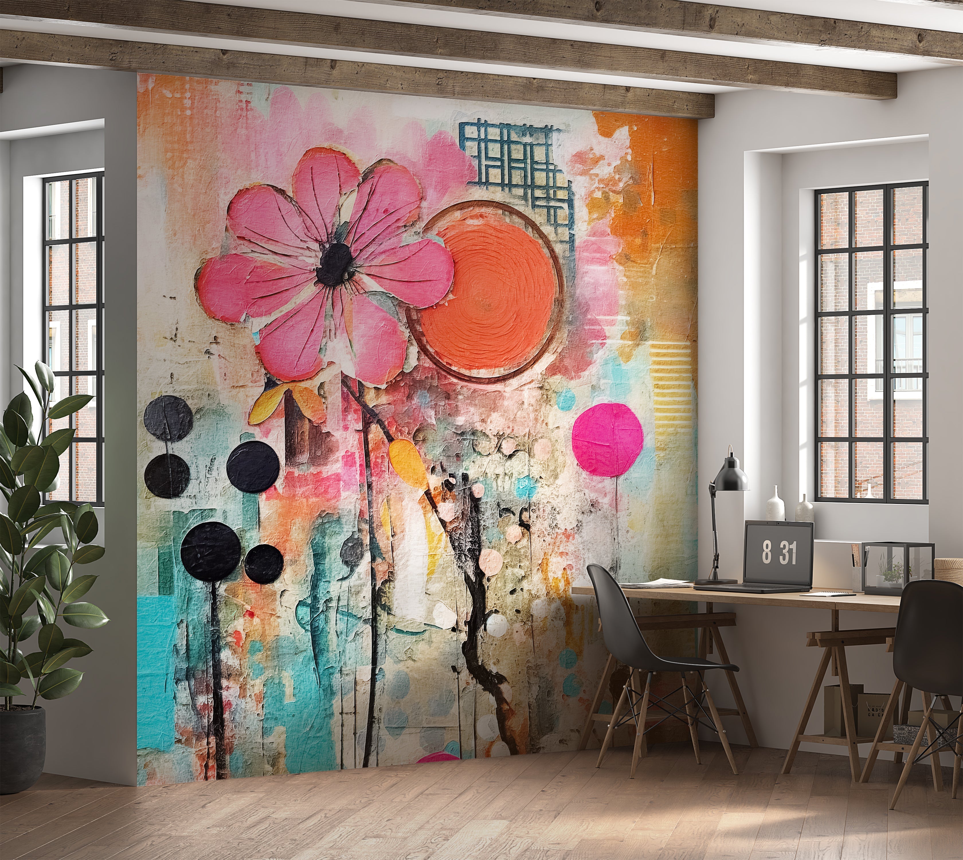 Premium Wallpaper Wall Mural - Mixed Media Floral