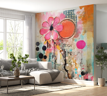 Peel & Stick Wall Mural - Mixed Media Floral Art 30"Wx30"H