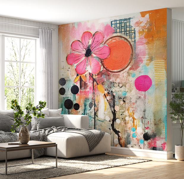 Peel & Stick Wall Mural - Mixed Media Floral Art 30"Wx30"H