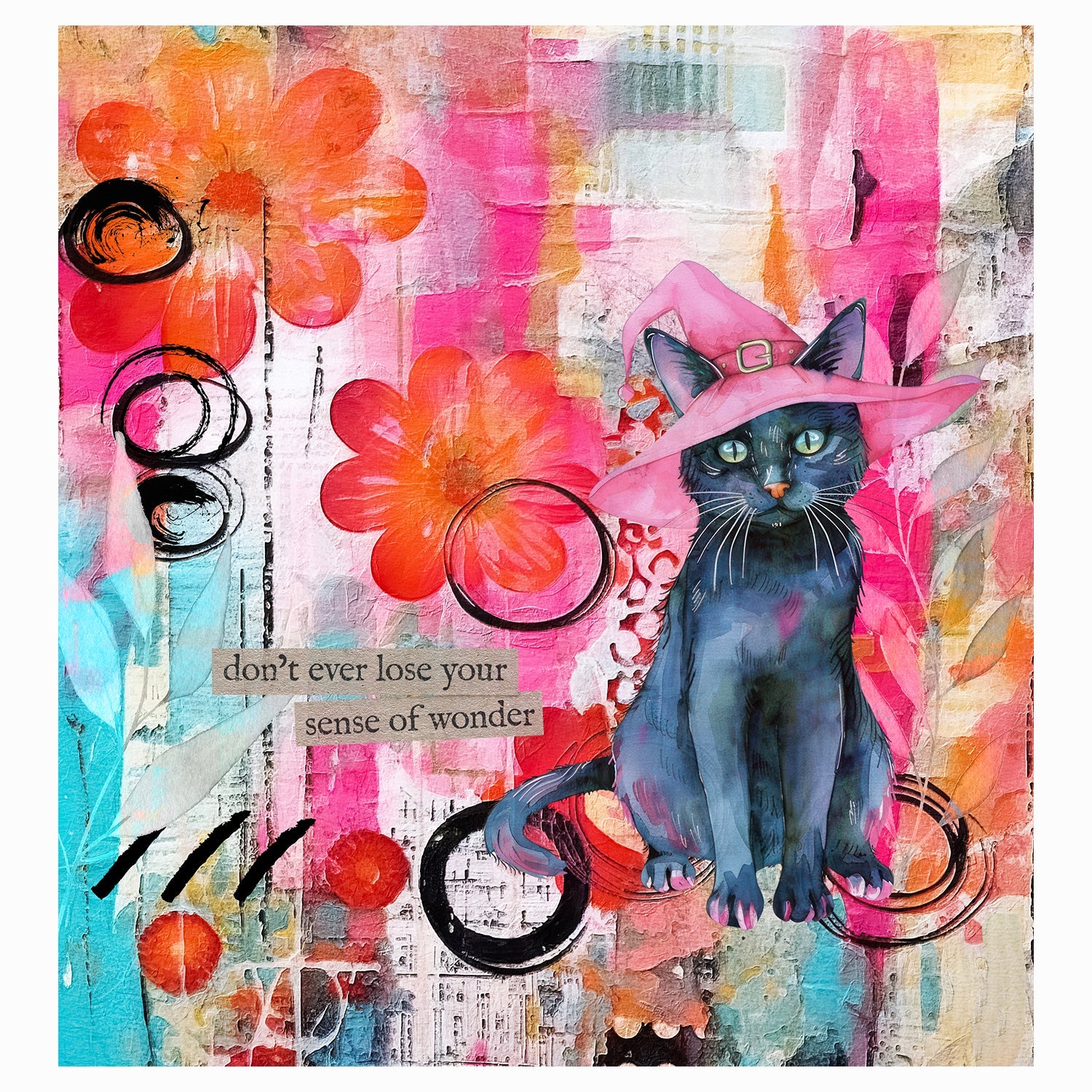 Premium Wallpaper Wall Mural - Mixed Media Witchy Cat