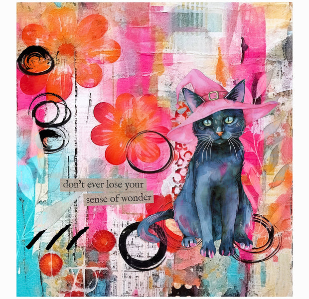 Premium Wallpaper Wall Mural - Mixed Media Witchy Cat-Tiptophomedecor