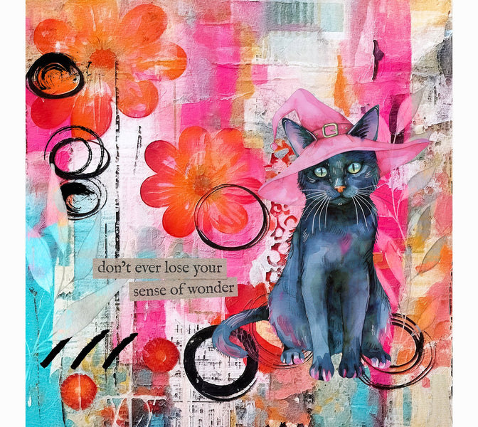 Premium Wallpaper Wall Mural - Mixed Media Witchy Cat-Tiptophomedecor