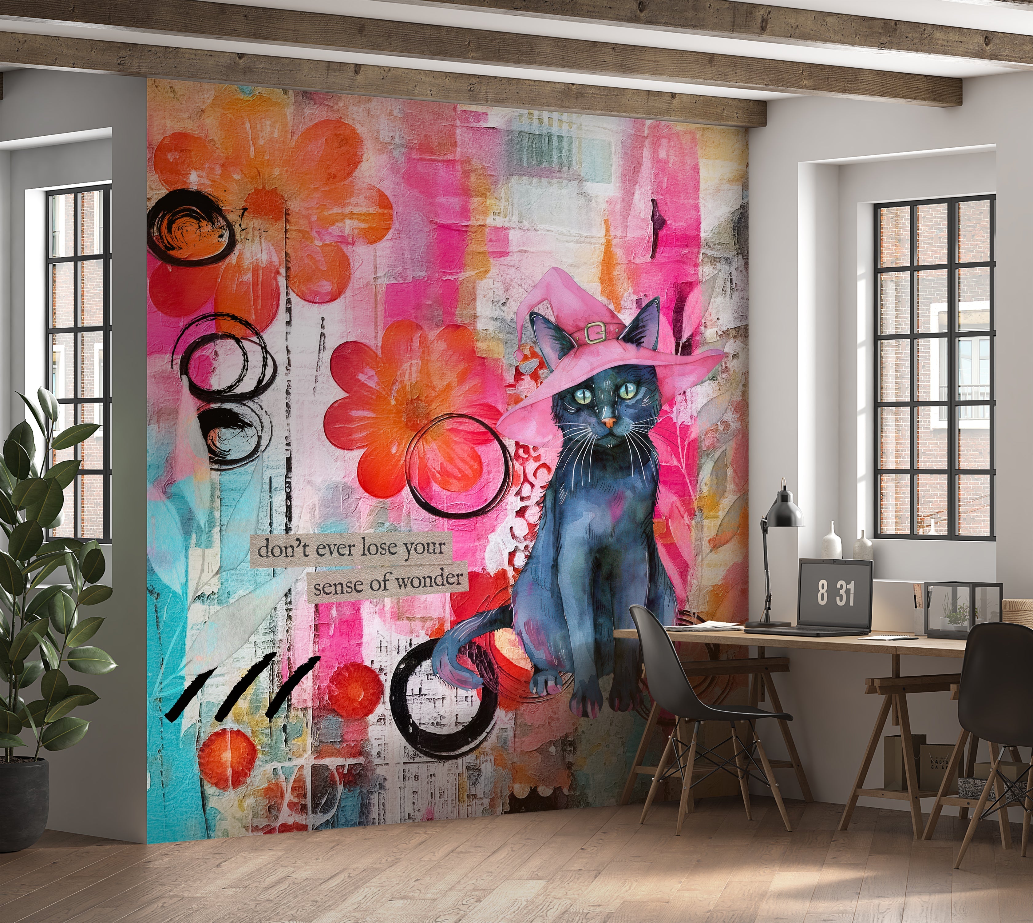 Premium Wallpaper Wall Mural - Mixed Media Witchy Cat