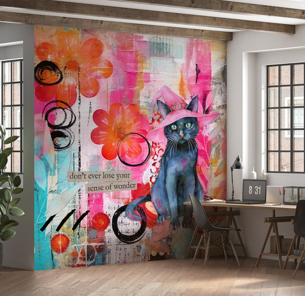 Premium Wallpaper Wall Mural - Mixed Media Witchy Cat-Tiptophomedecor