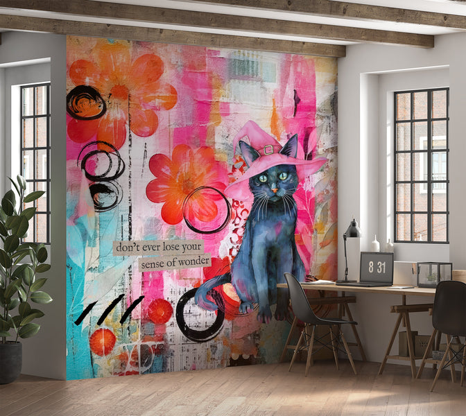 Premium Wallpaper Wall Mural - Mixed Media Witchy Cat-Tiptophomedecor