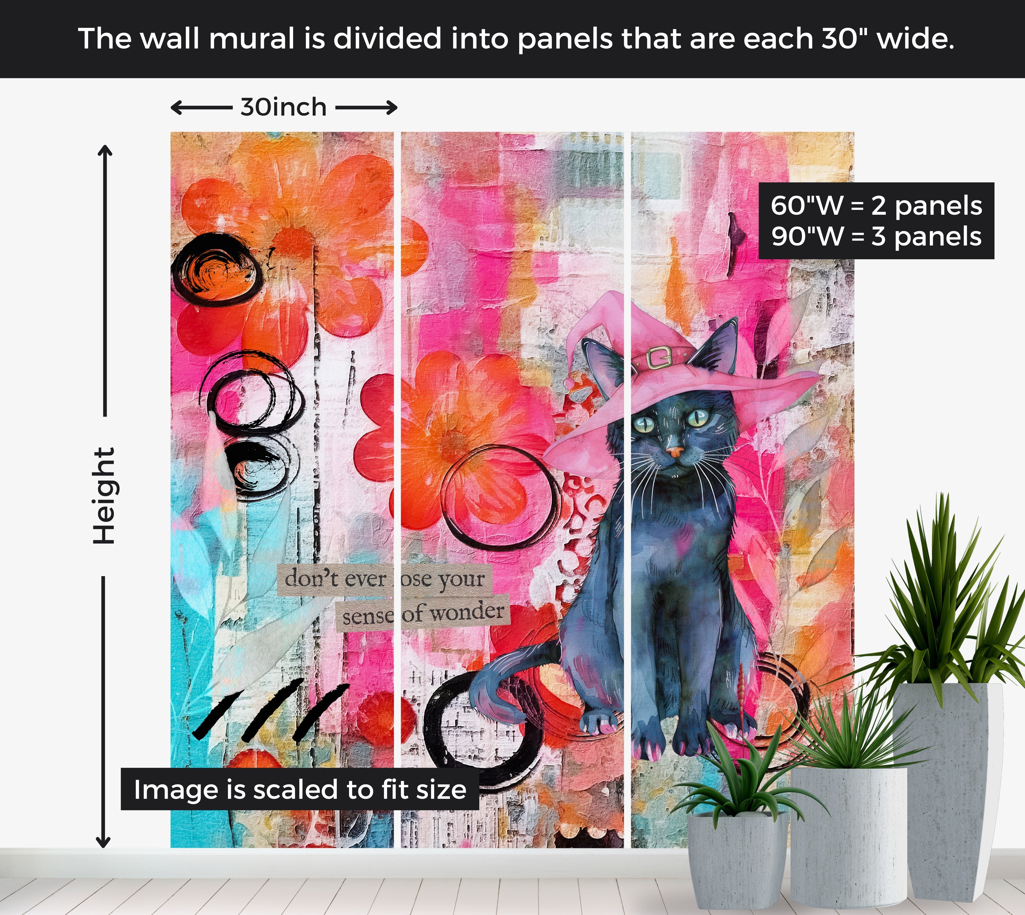 Premium Wallpaper Wall Mural - Mixed Media Witchy Cat