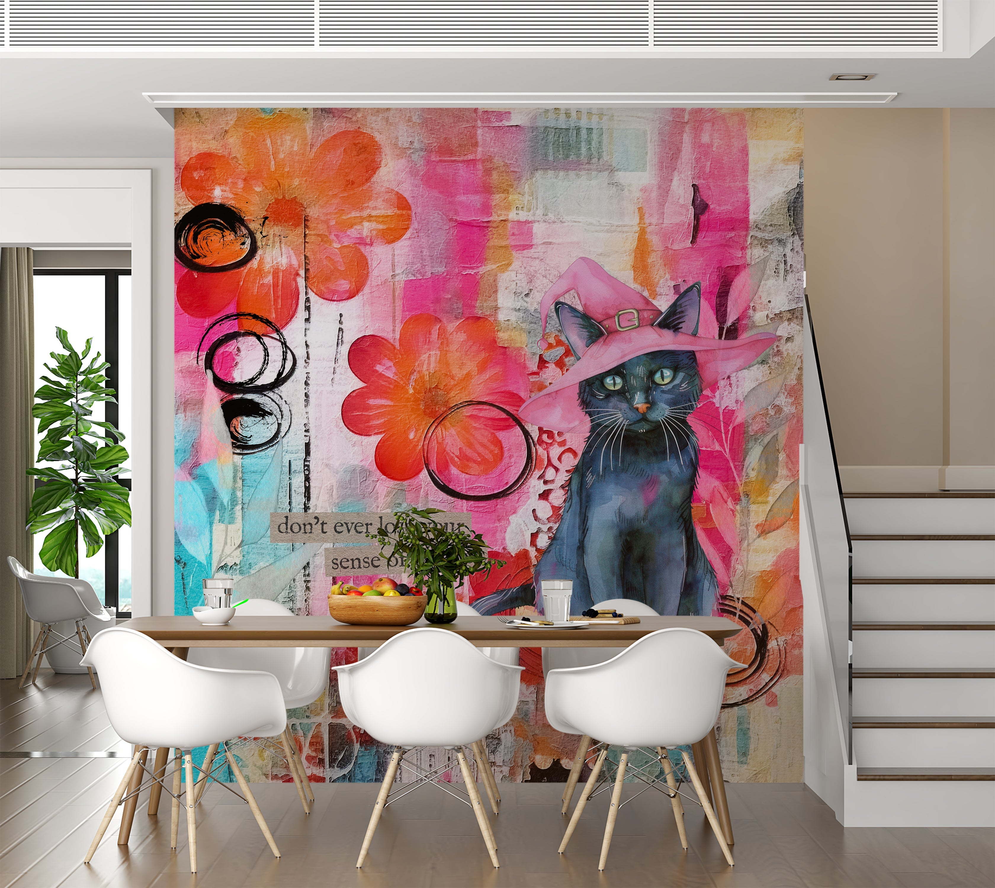 Premium Wallpaper Wall Mural - Mixed Media Witchy Cat