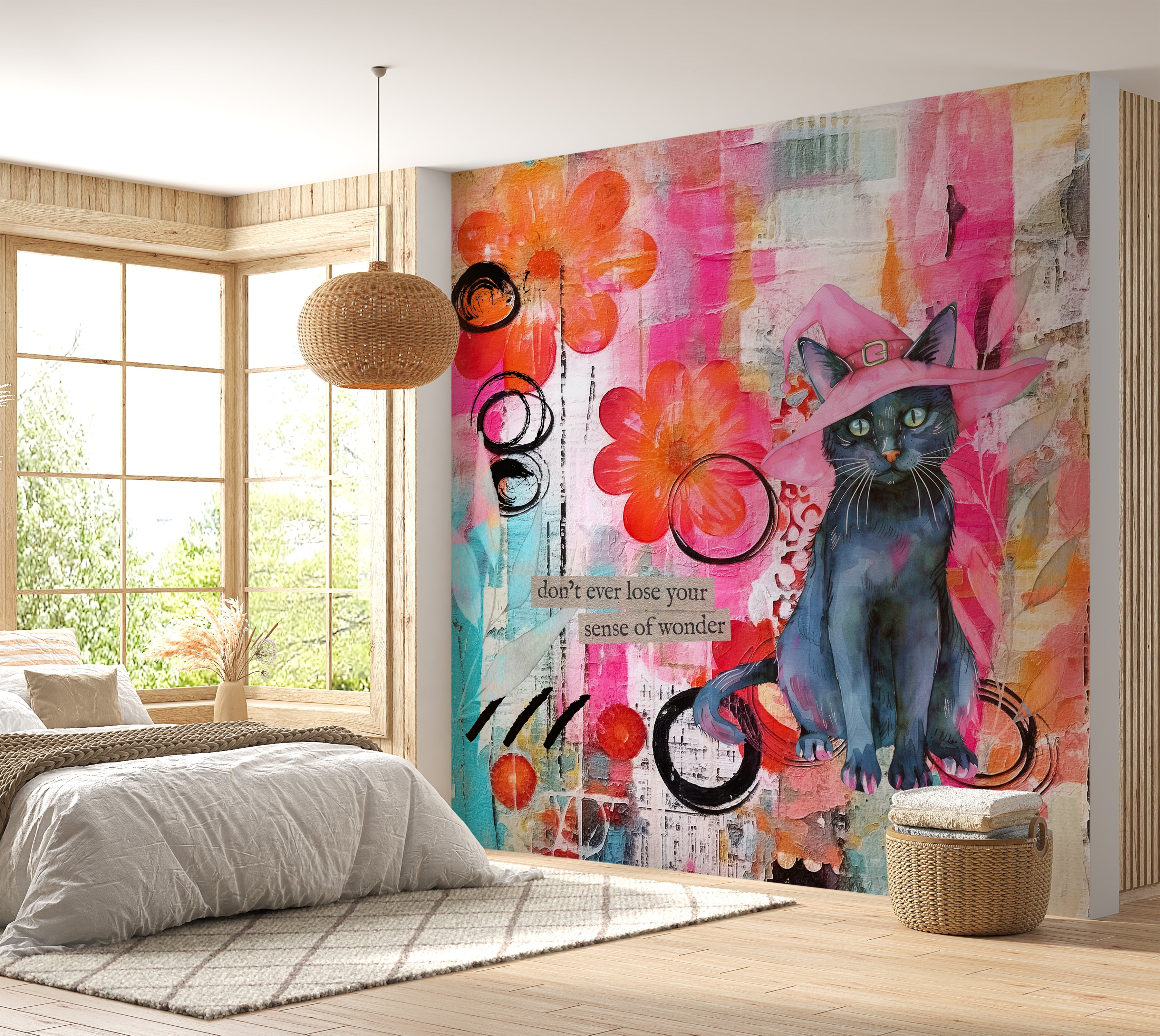 Premium Wallpaper Wall Mural - Mixed Media Witchy Cat