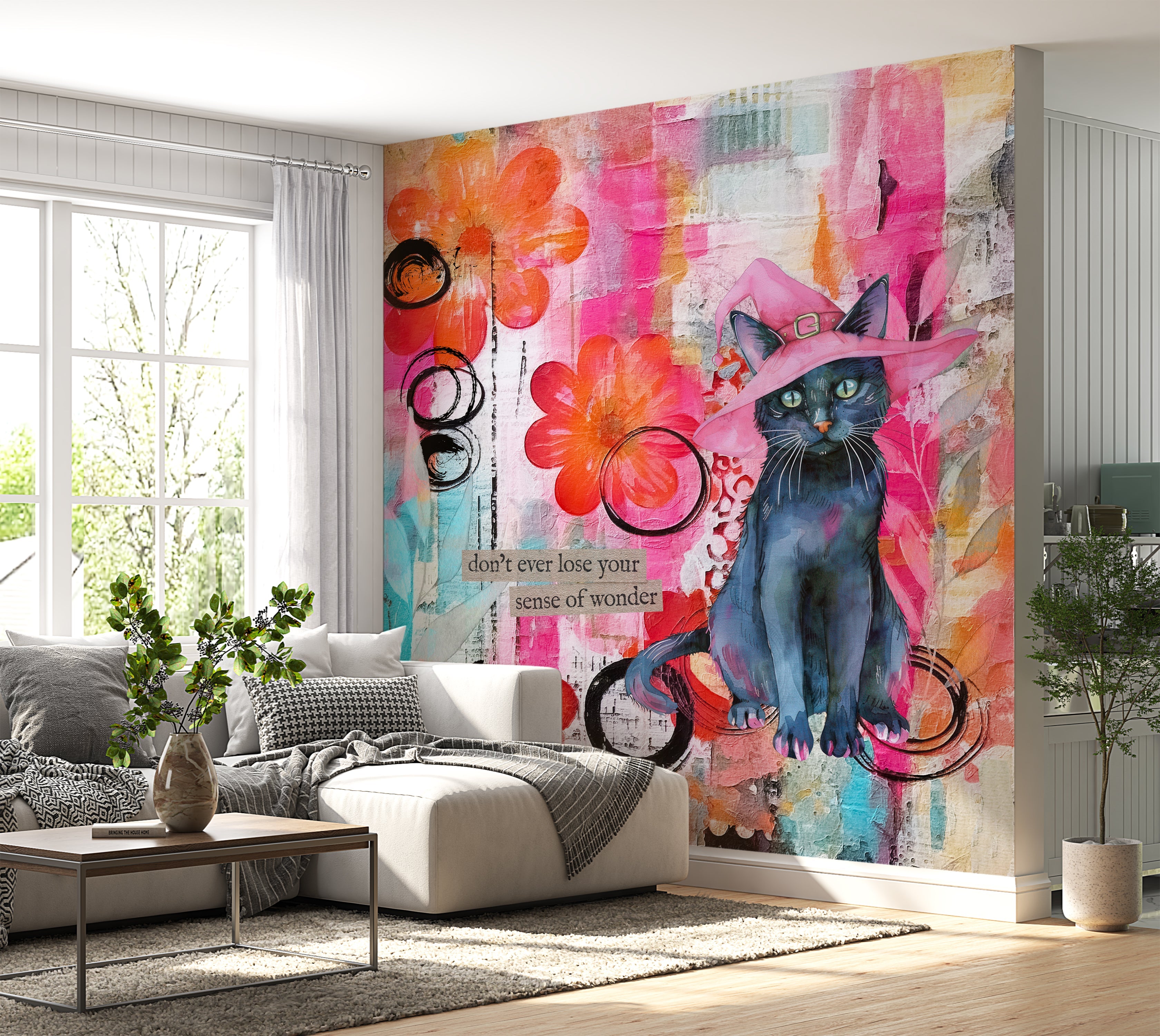 Premium Wallpaper Wall Mural - Mixed Media Witchy Cat