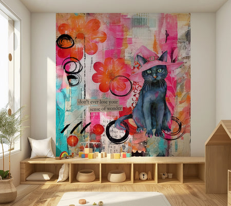 Peel & Stick Wall Mural - Mixed Media Witchy Cat 30"Wx30"H
