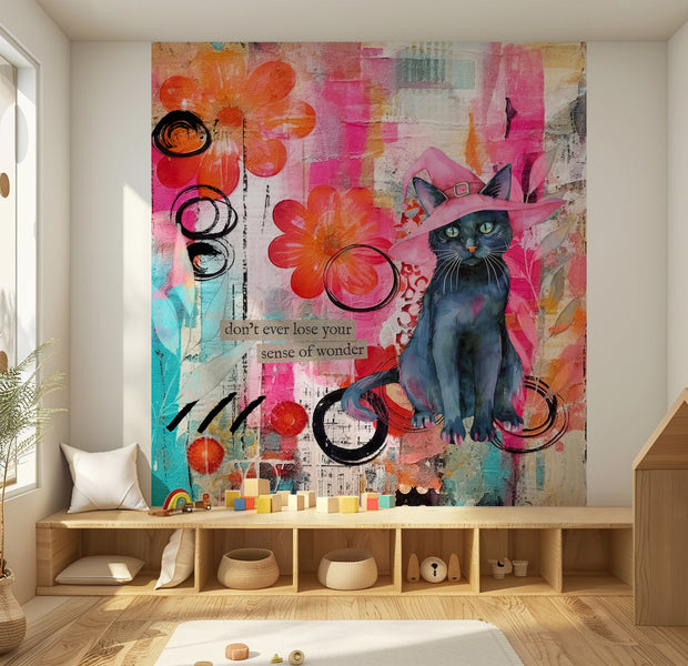 Peel & Stick Wall Mural - Mixed Media Witchy Cat 30"Wx30"H