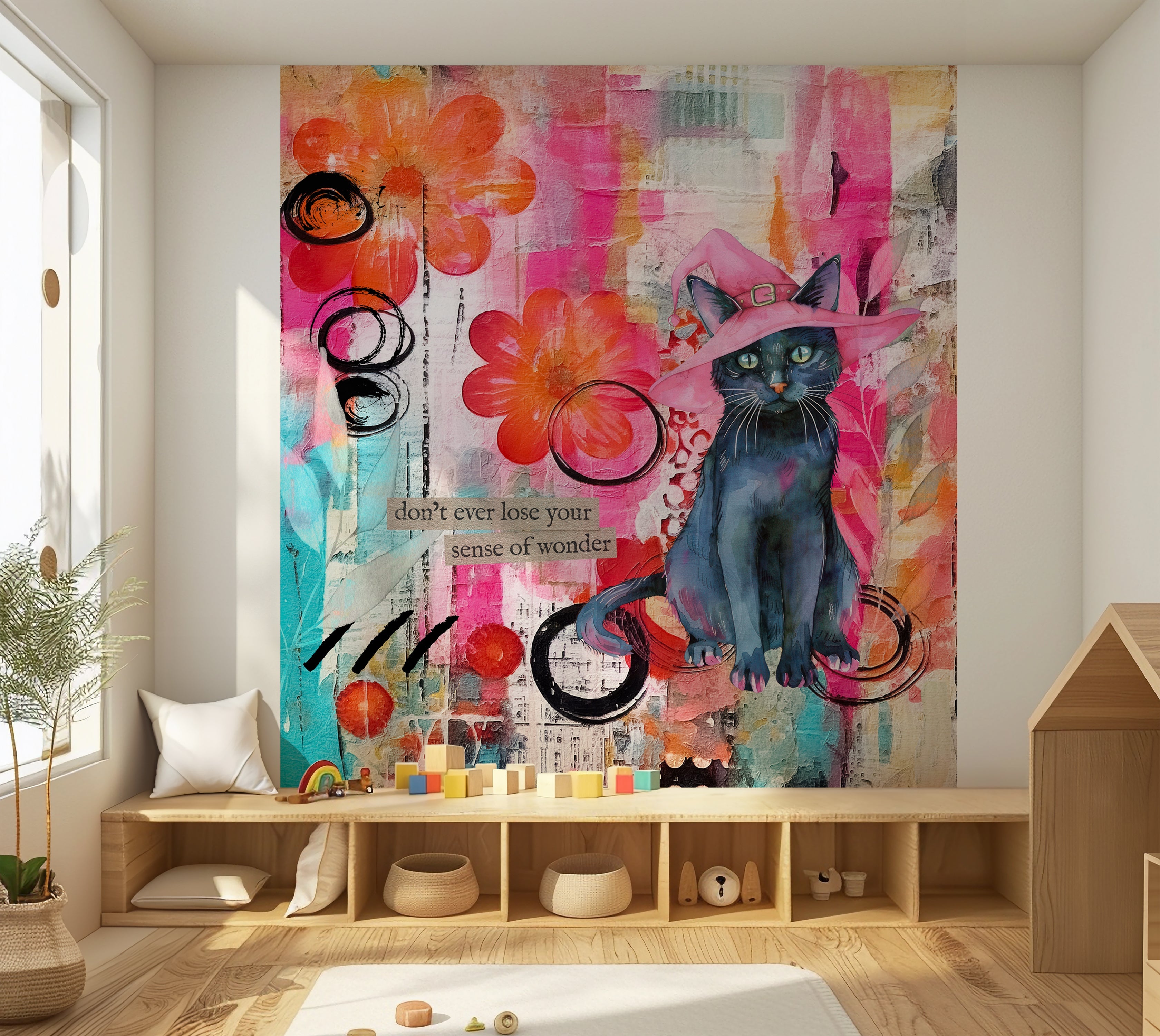 Premium Wallpaper Wall Mural - Mixed Media Witchy Cat