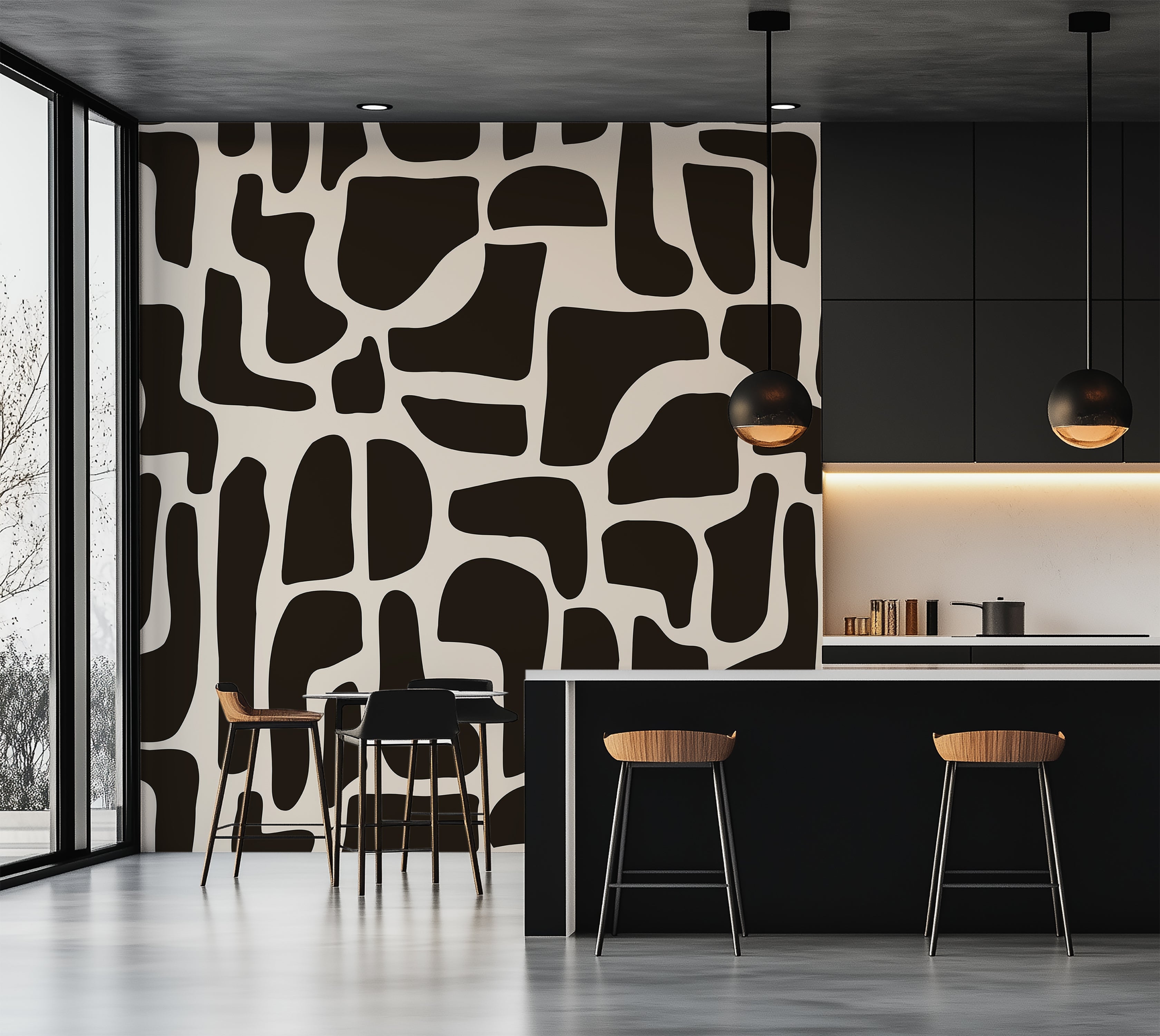 Premium Wallpaper Wall Mural - Modern Black Stone Composition