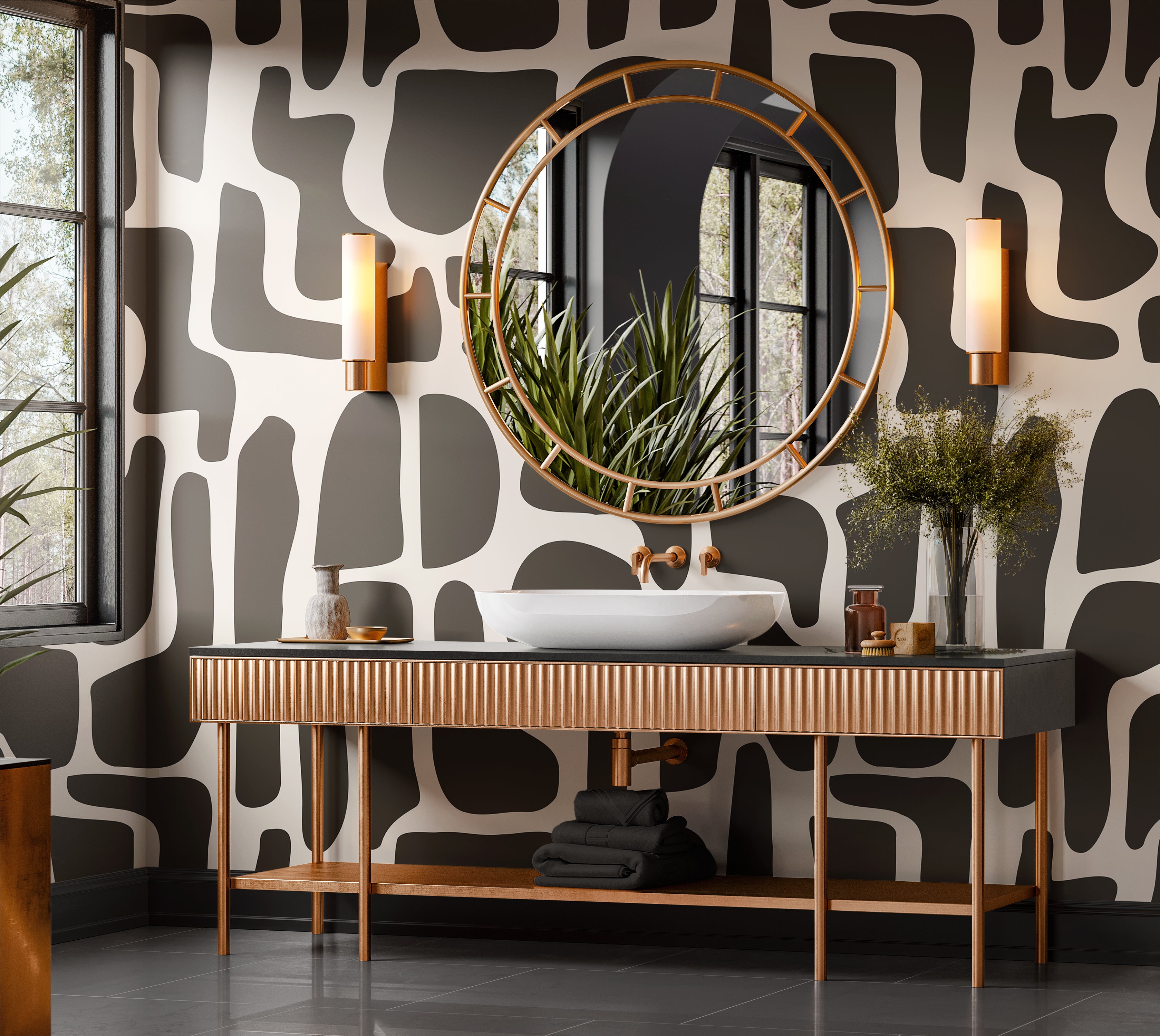 Premium Wallpaper Wall Mural - Modern Black Stone Composition