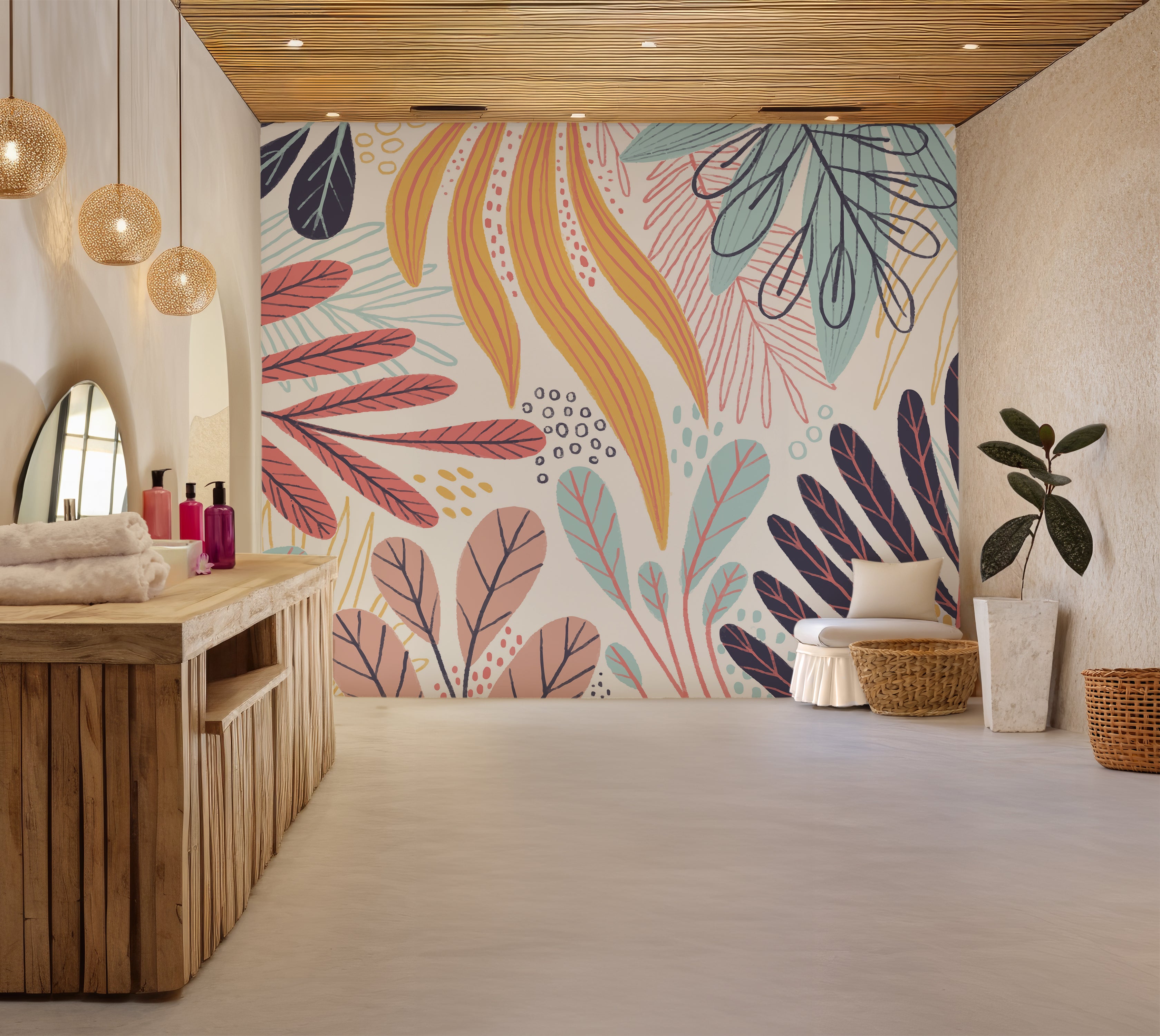 Premium Wallpaper Wall Mural - Abstract Botanical Leaves