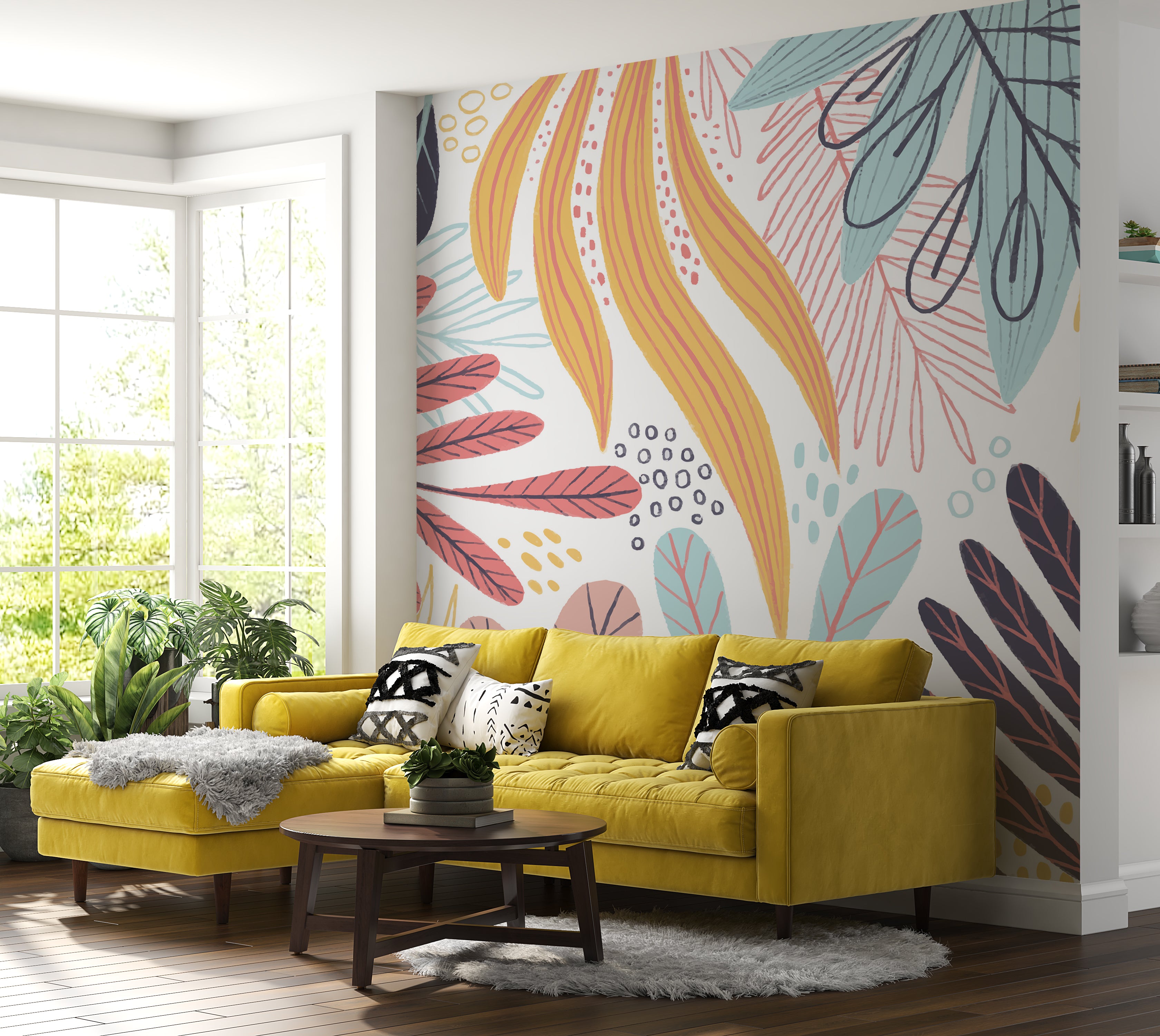 Premium Wallpaper Wall Mural - Abstract Botanical Leaves