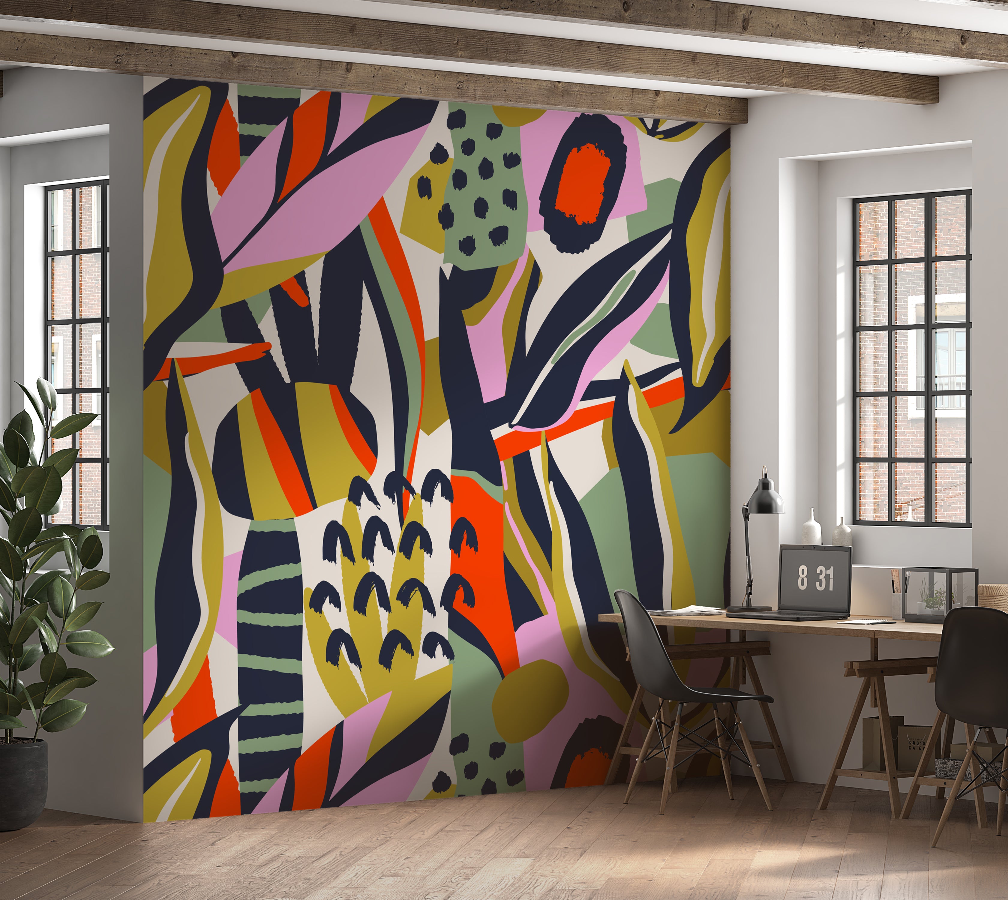 Premium Wallpaper Wall Mural - Playful Botanical Abstraction