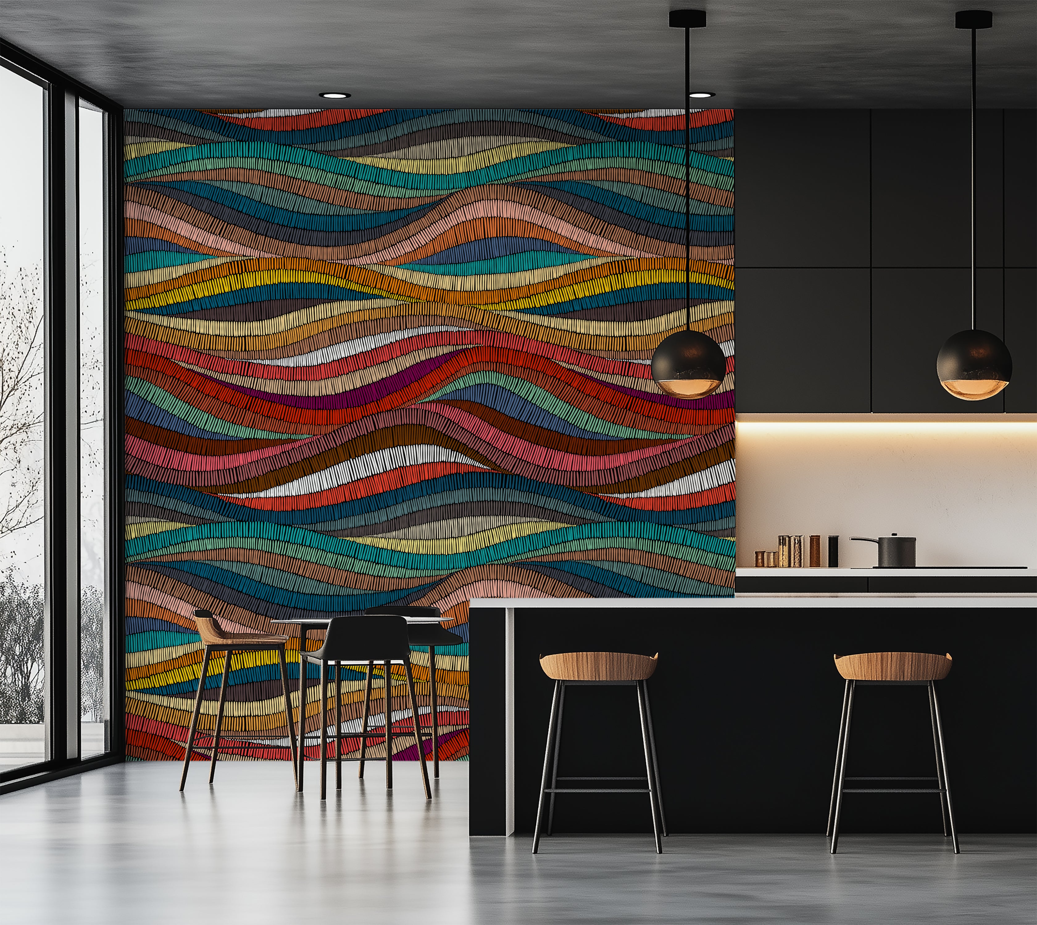 Premium Wallpaper Wall Mural - Rhythmic Woven Color Waves