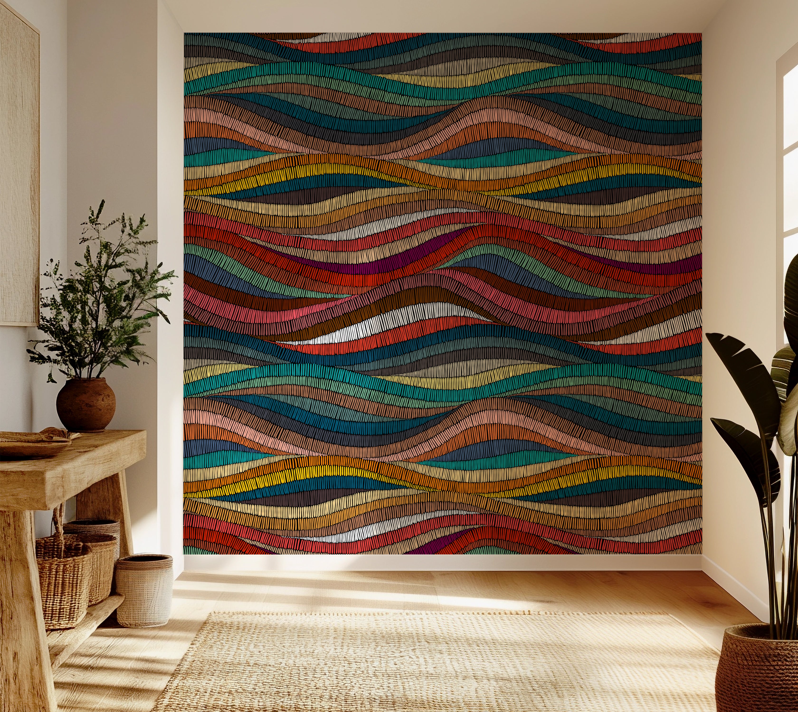 Premium Wallpaper Wall Mural - Rhythmic Woven Color Waves