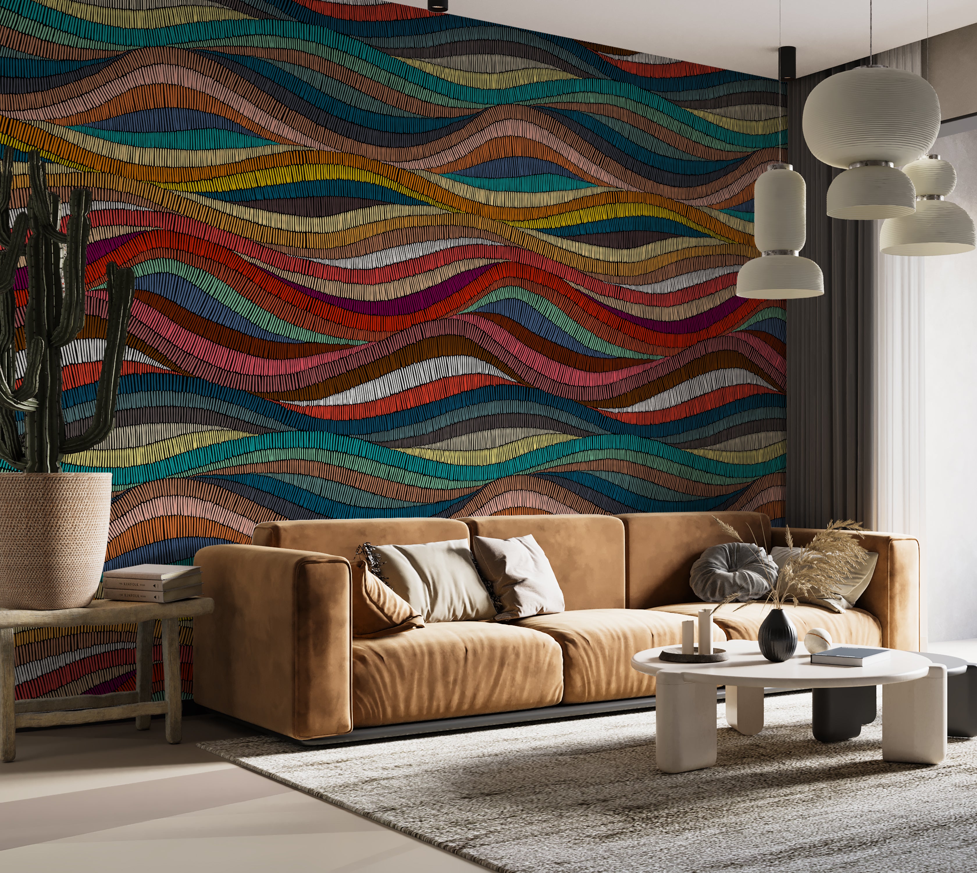Premium Wallpaper Wall Mural - Rhythmic Woven Color Waves