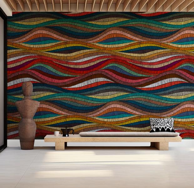 Premium Wallpaper Wall Mural - Rhythmic Woven Color Waves