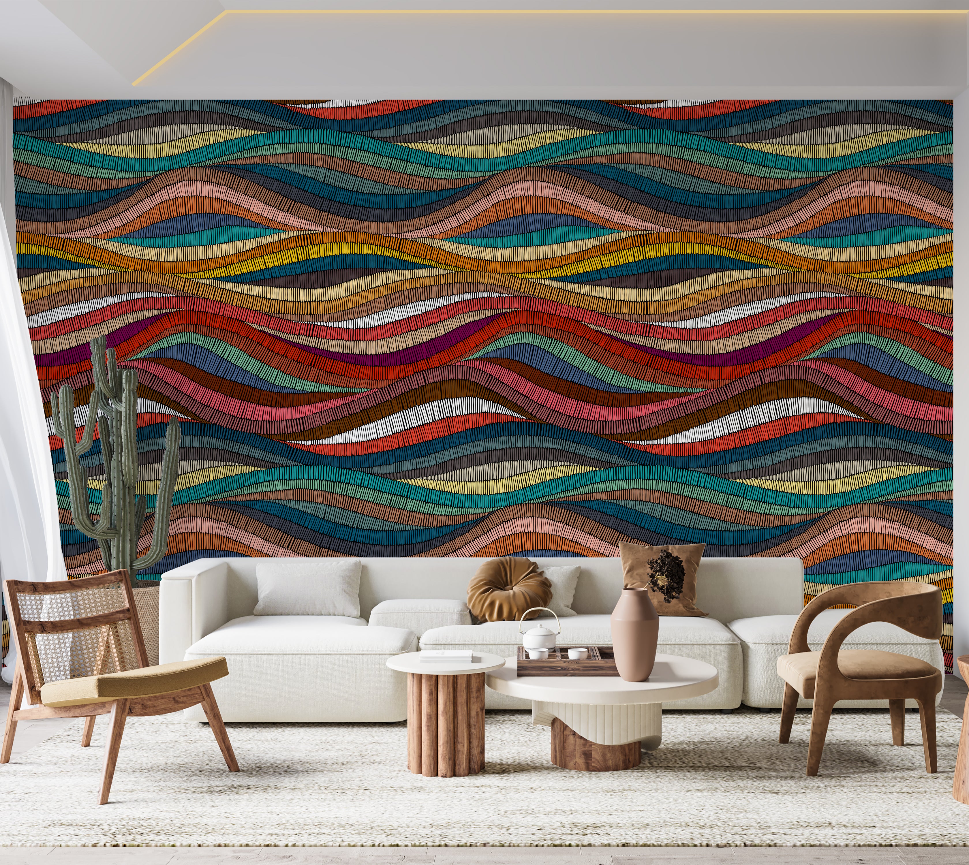 Premium Wallpaper Wall Mural - Rhythmic Woven Color Waves