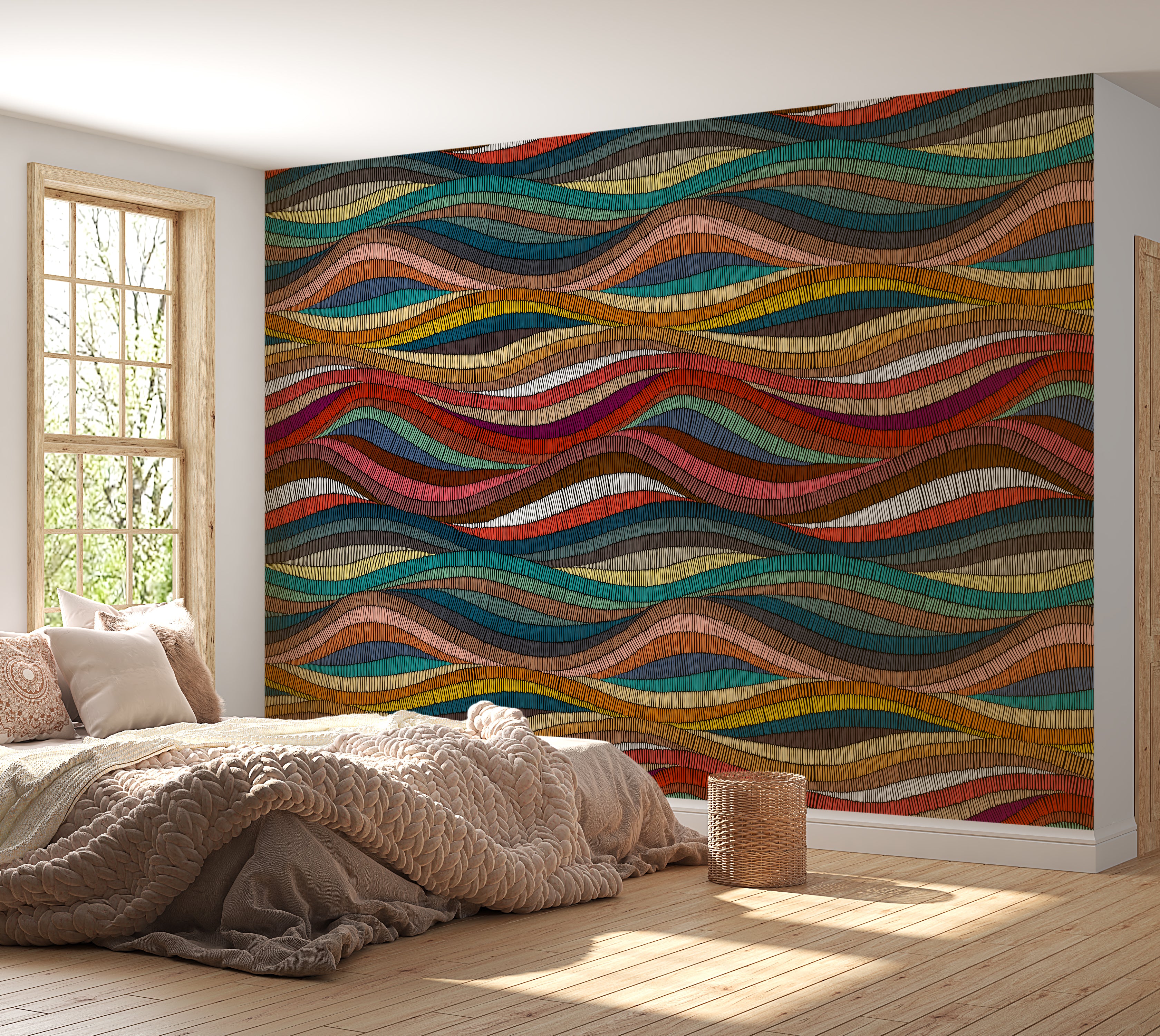 Premium Wallpaper Wall Mural - Rhythmic Woven Color Waves