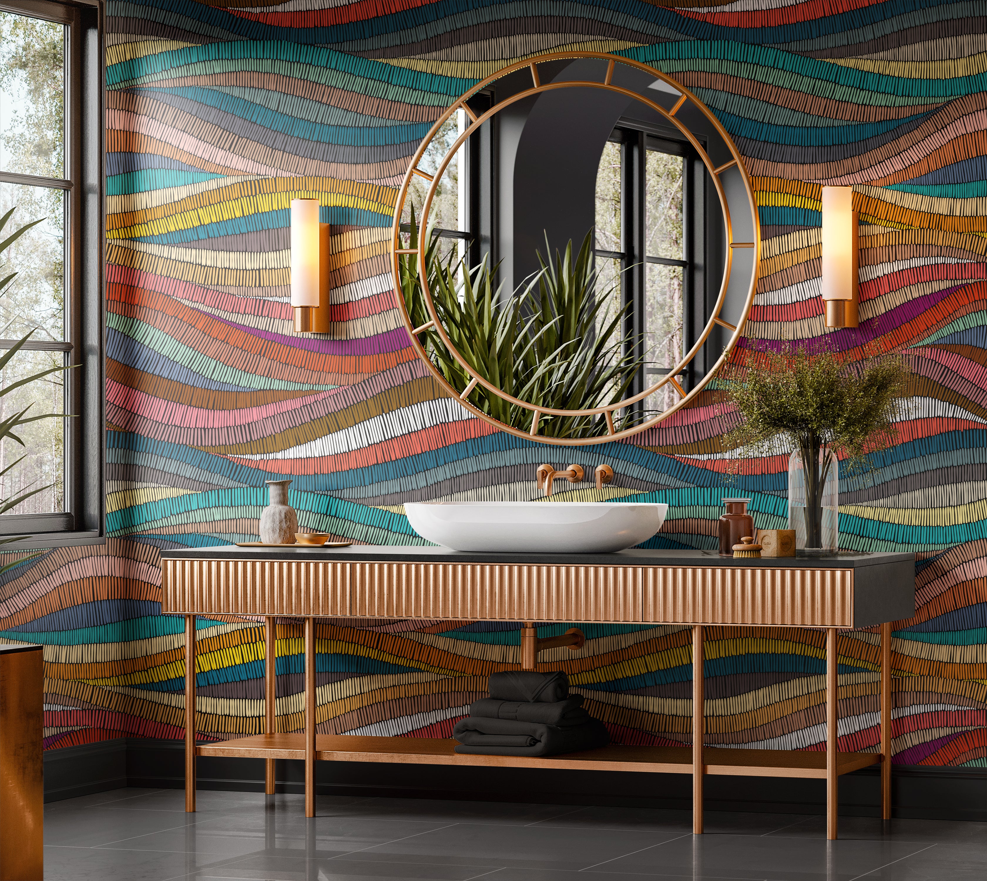 Premium Wallpaper Wall Mural - Rhythmic Woven Color Waves