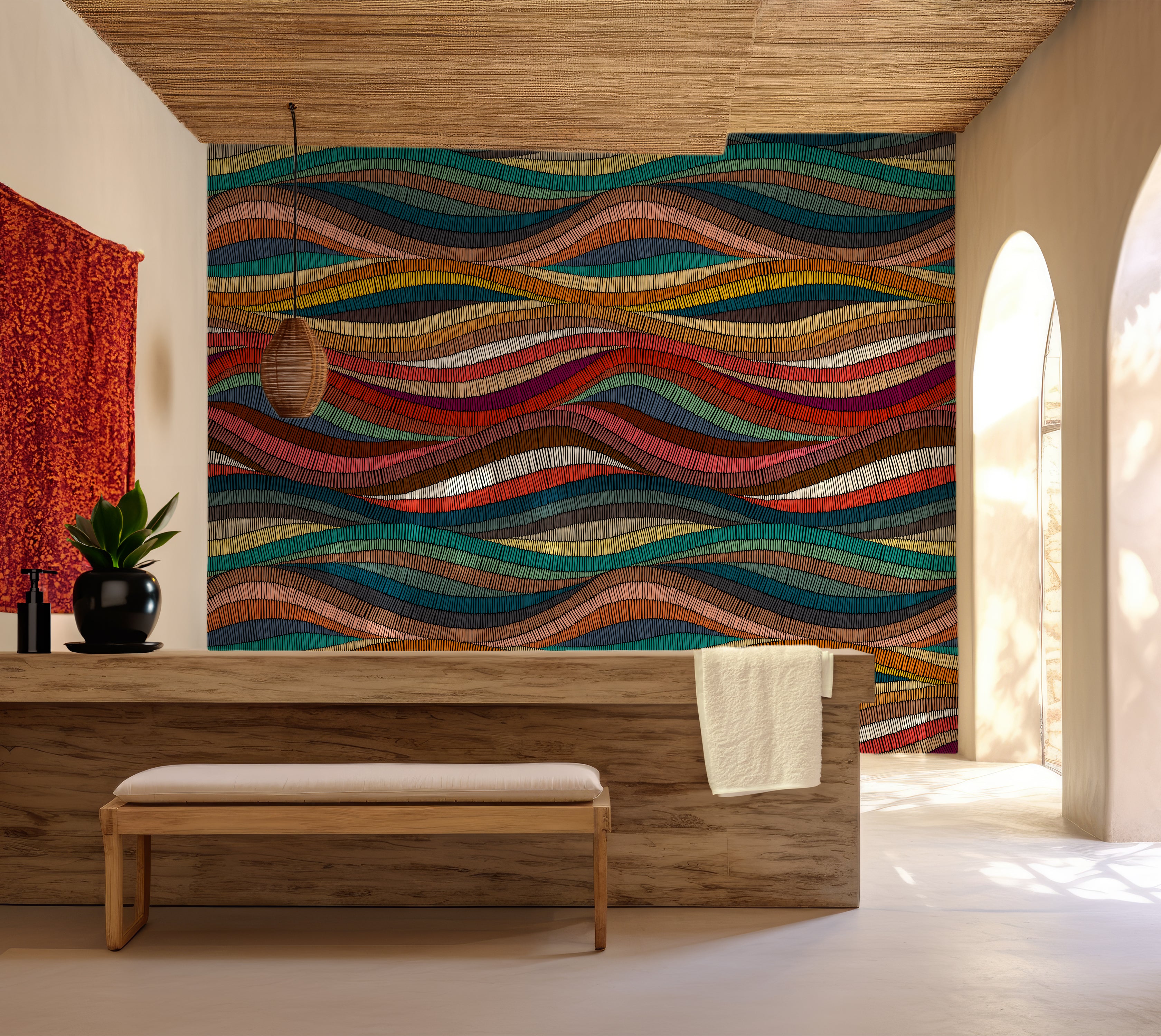 Premium Wallpaper Wall Mural - Rhythmic Woven Color Waves