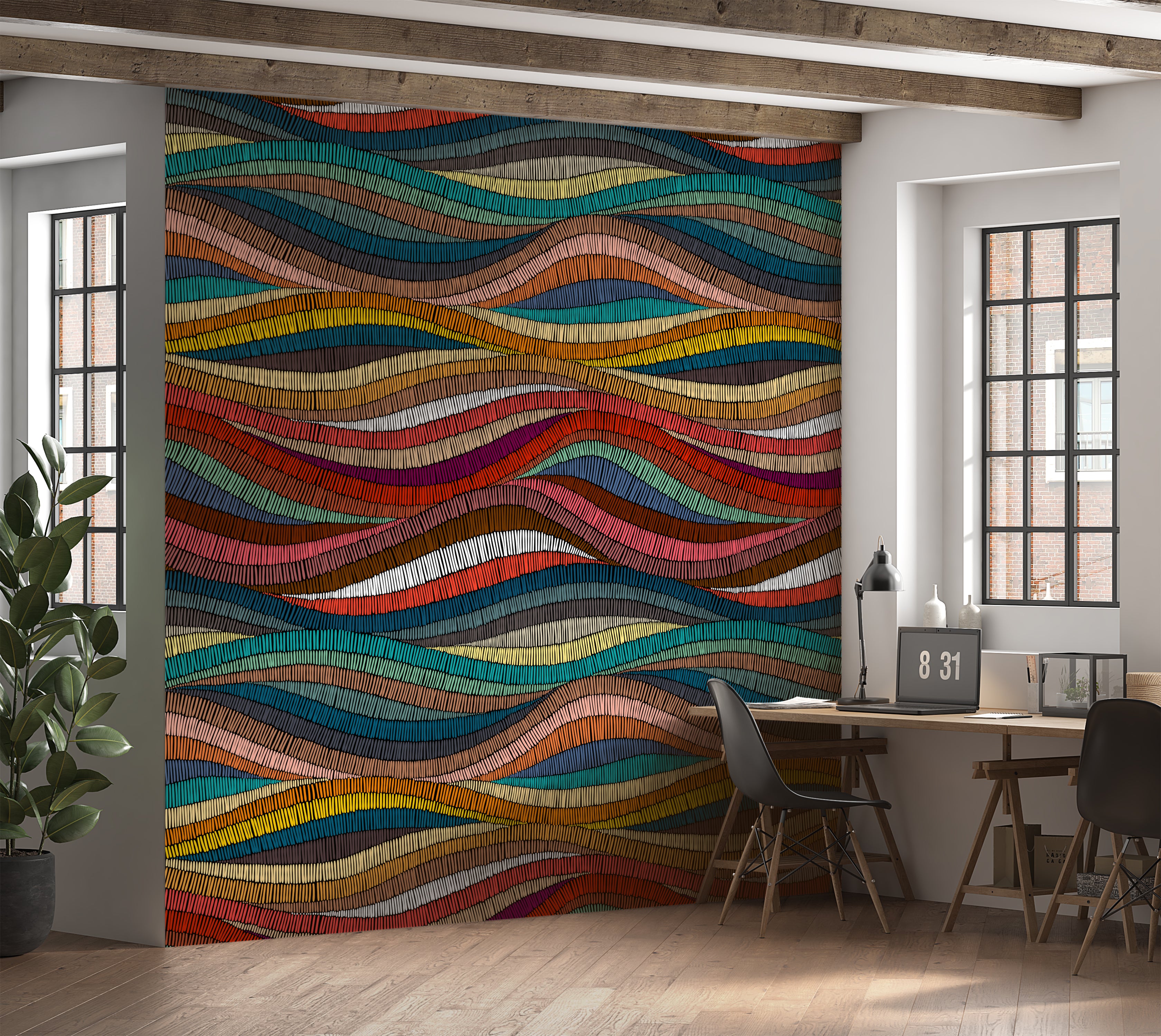 Premium Wallpaper Wall Mural - Rhythmic Woven Color Waves