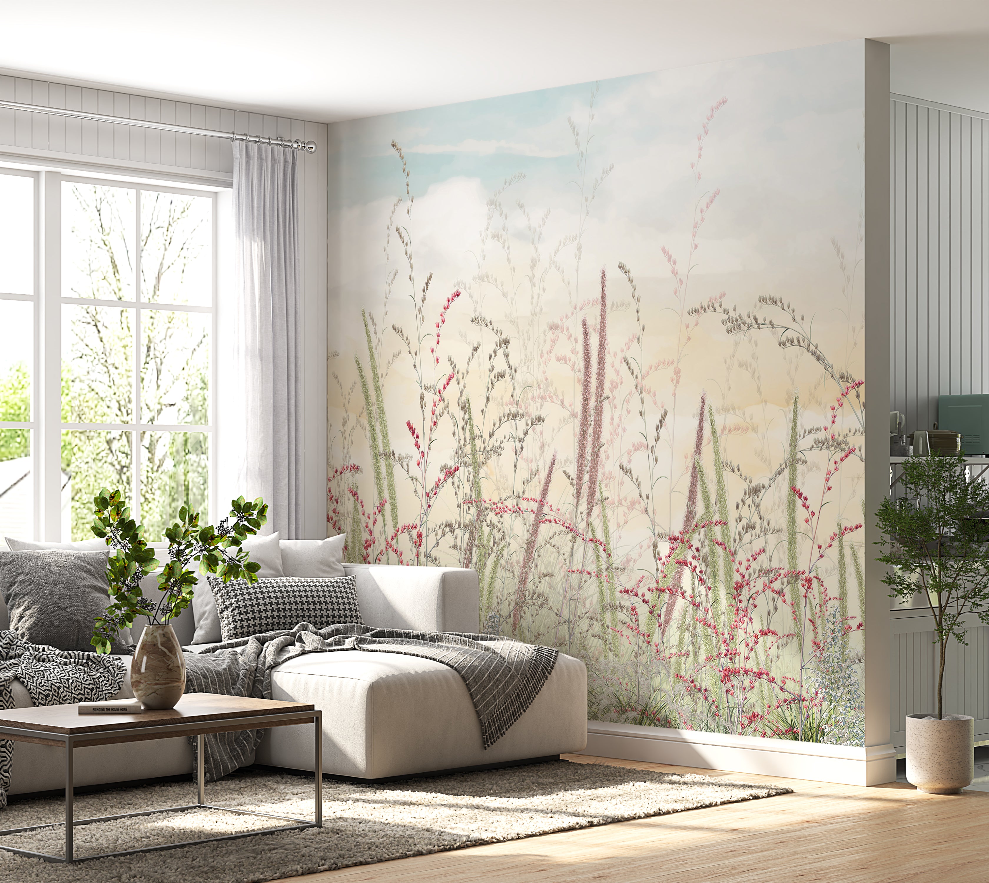 Premium Wallpaper Wall Mural - Pastel Romantic Wildflowers