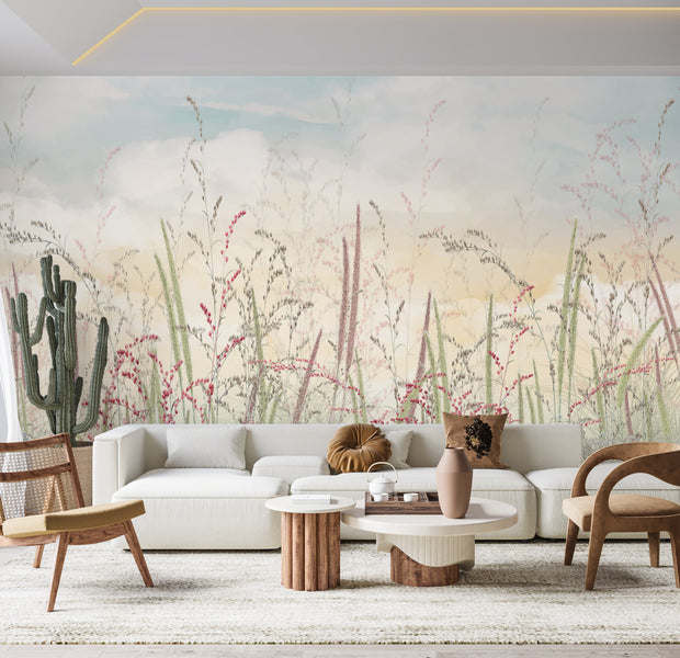 Premium Wallpaper Wall Mural - Pastel Romantic Wildflowers