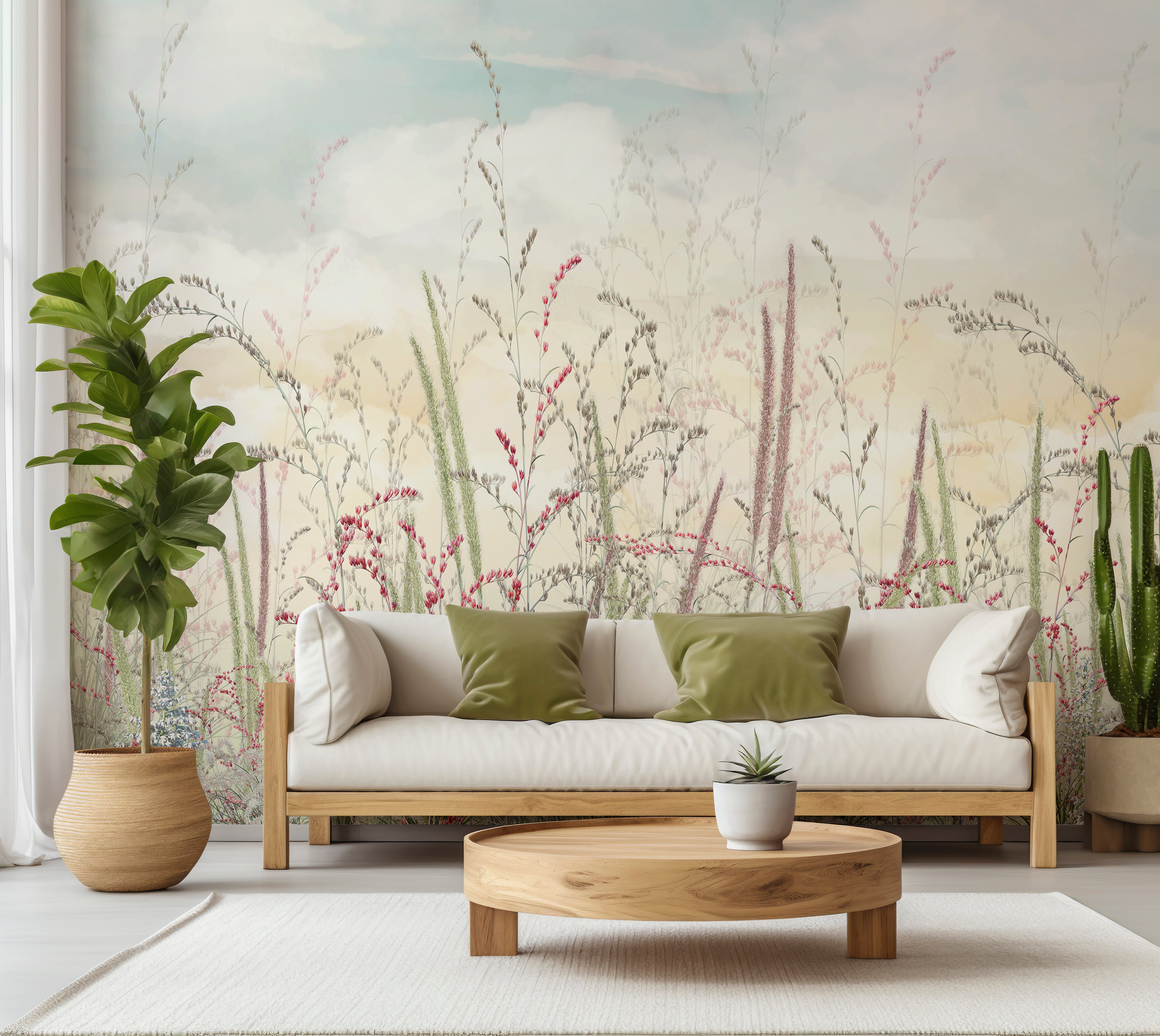 Premium Wallpaper Wall Mural - Pastel Romantic Wildflowers