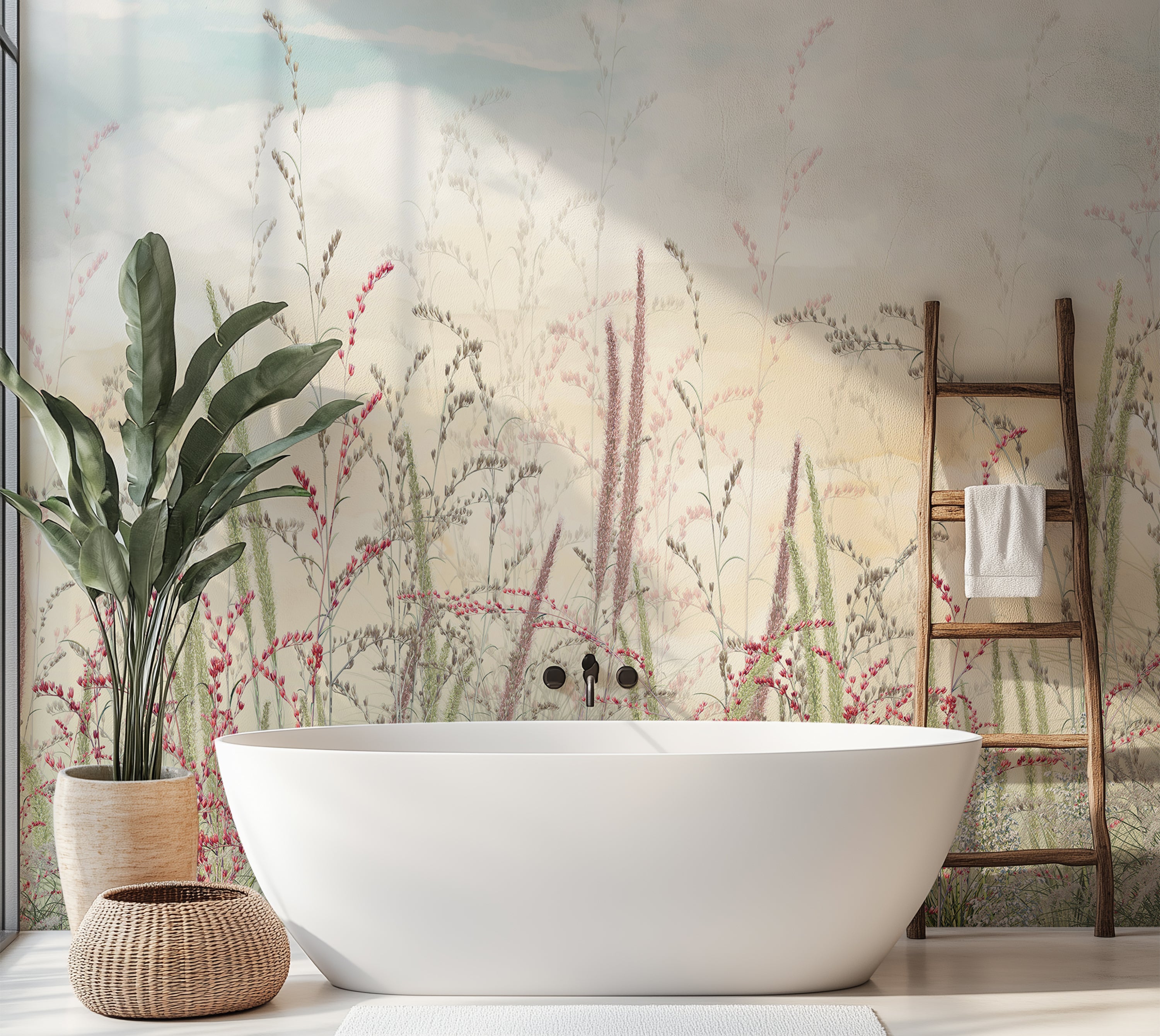 Premium Wallpaper Wall Mural - Pastel Romantic Wildflowers