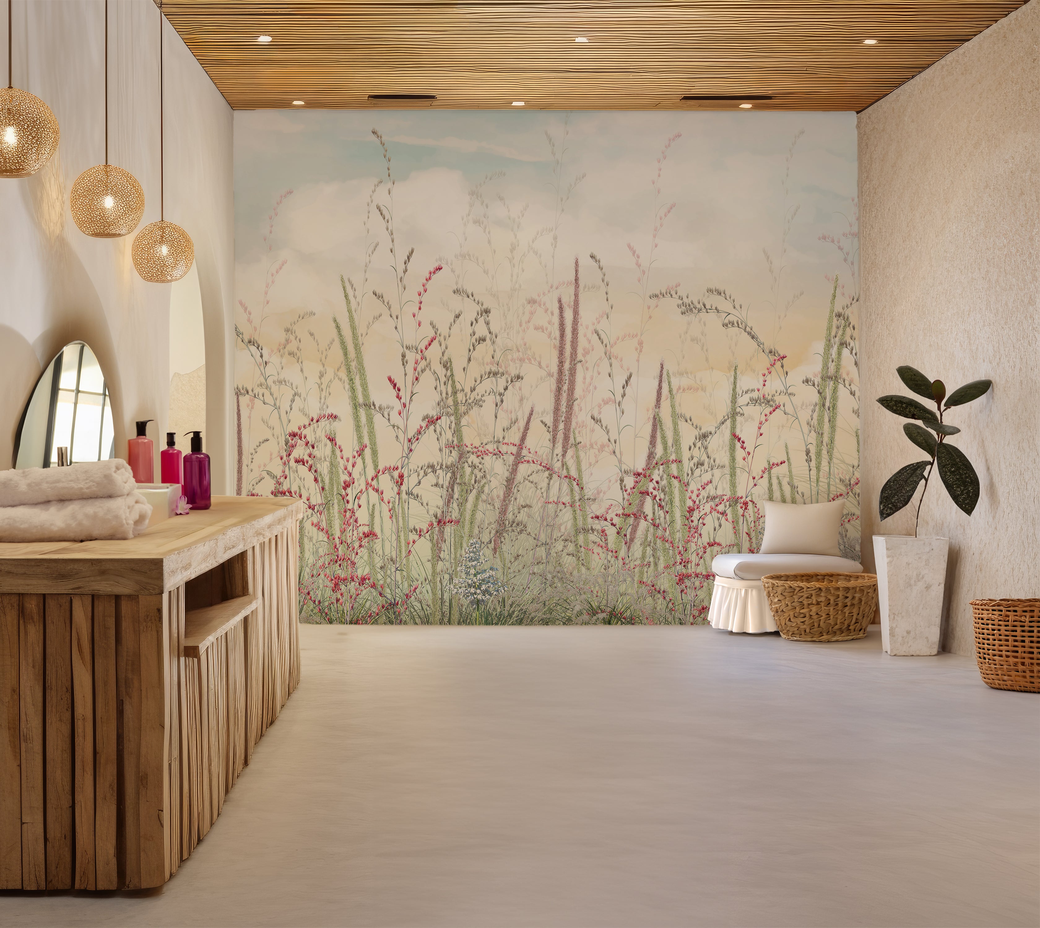 Premium Wallpaper Wall Mural - Pastel Romantic Wildflowers