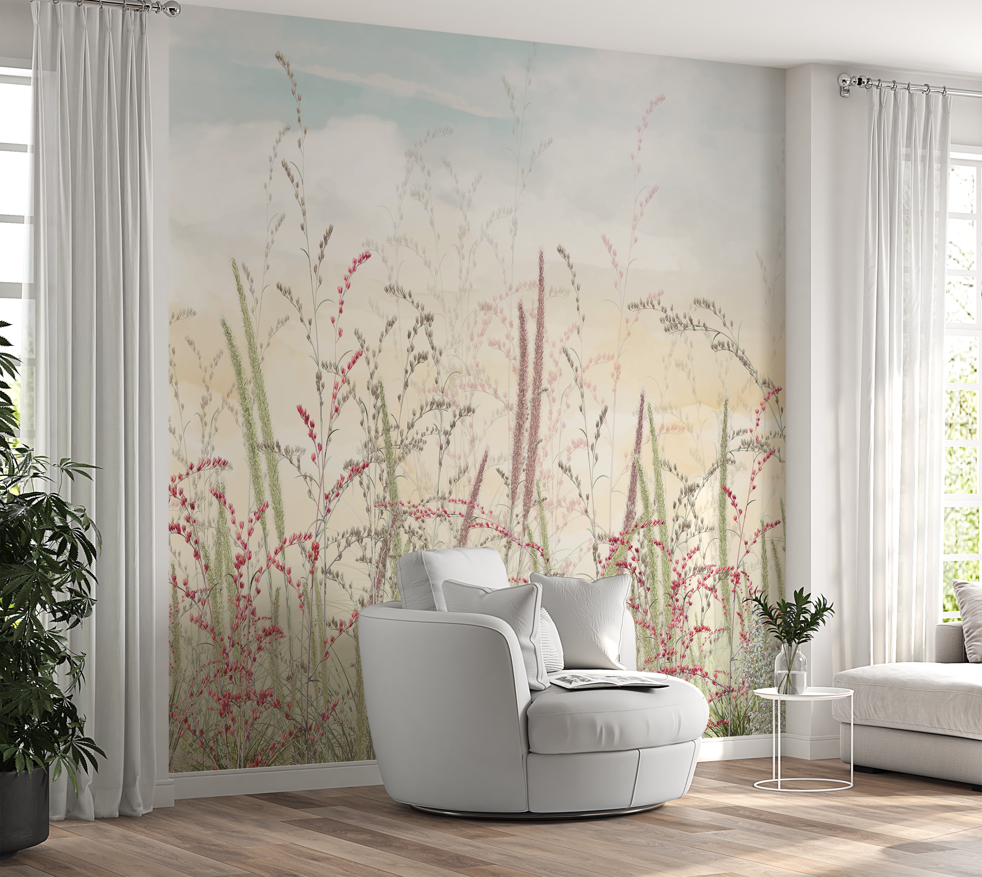 Premium Wallpaper Wall Mural - Pastel Romantic Wildflowers