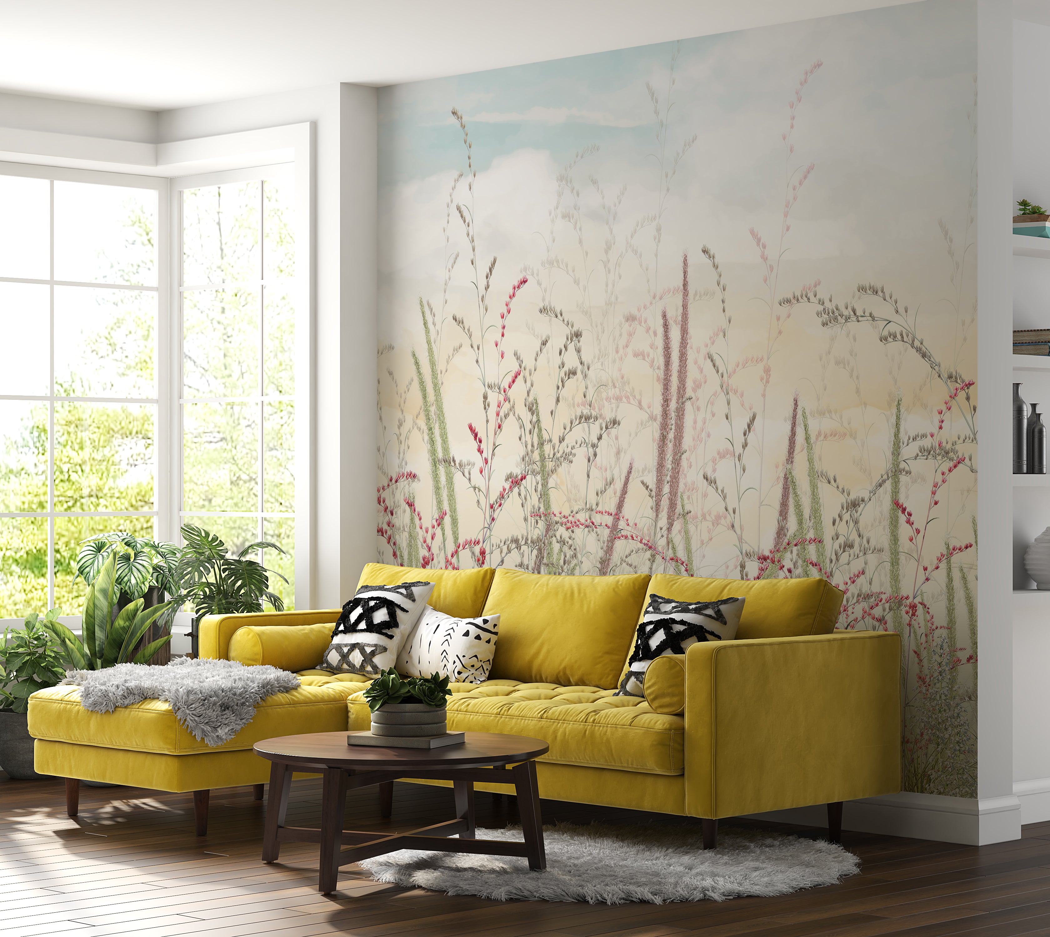 Premium Wallpaper Wall Mural - Pastel Romantic Wildflowers