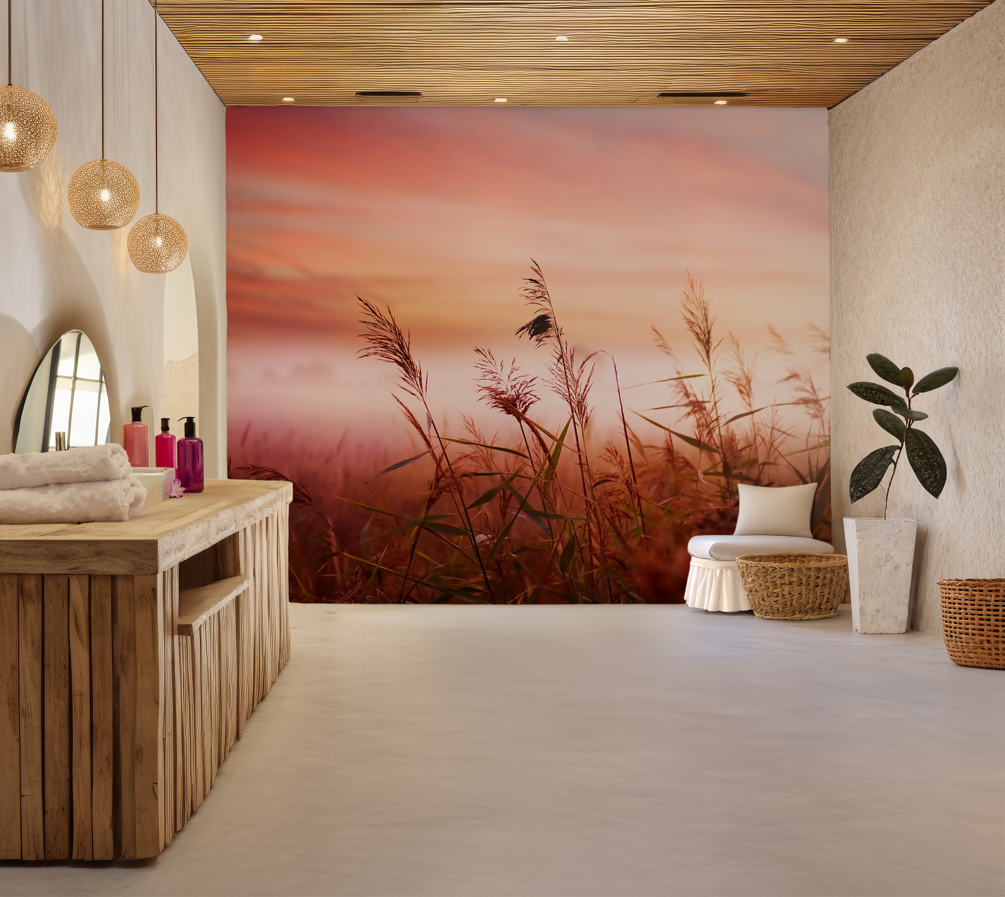 Premium Wallpaper Wall Mural - Dreamy Meadow Sunset