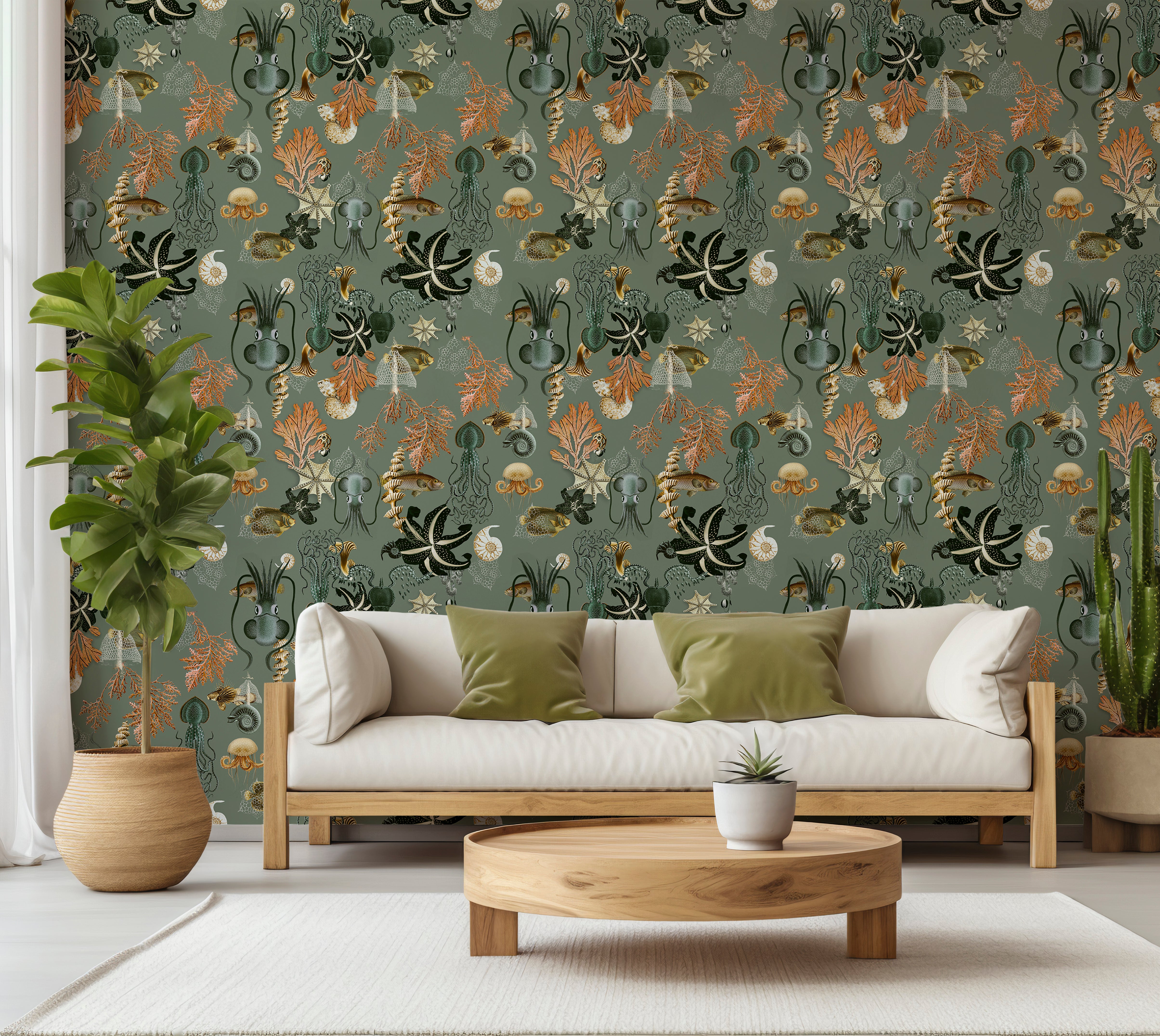 Premium Repeating Pattern Wallpaper - Octopus Fish Coral Sealife