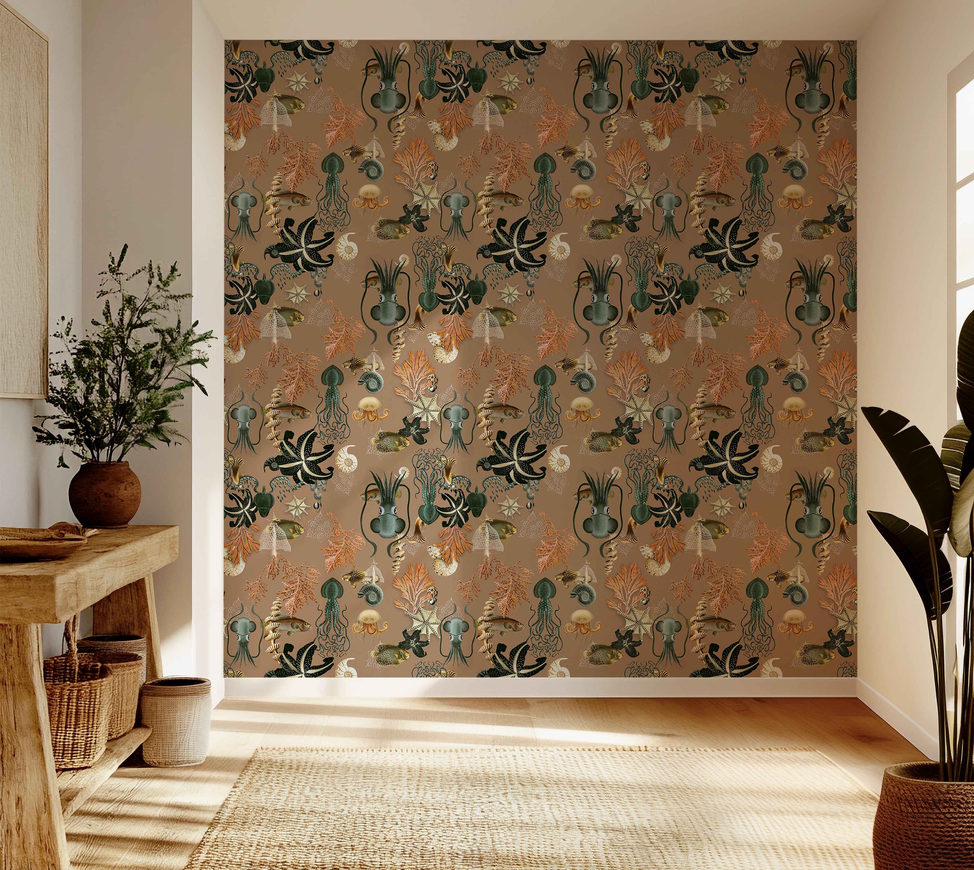 Premium Repeating Pattern Wallpaper - Octopus Fish Coral Sealife