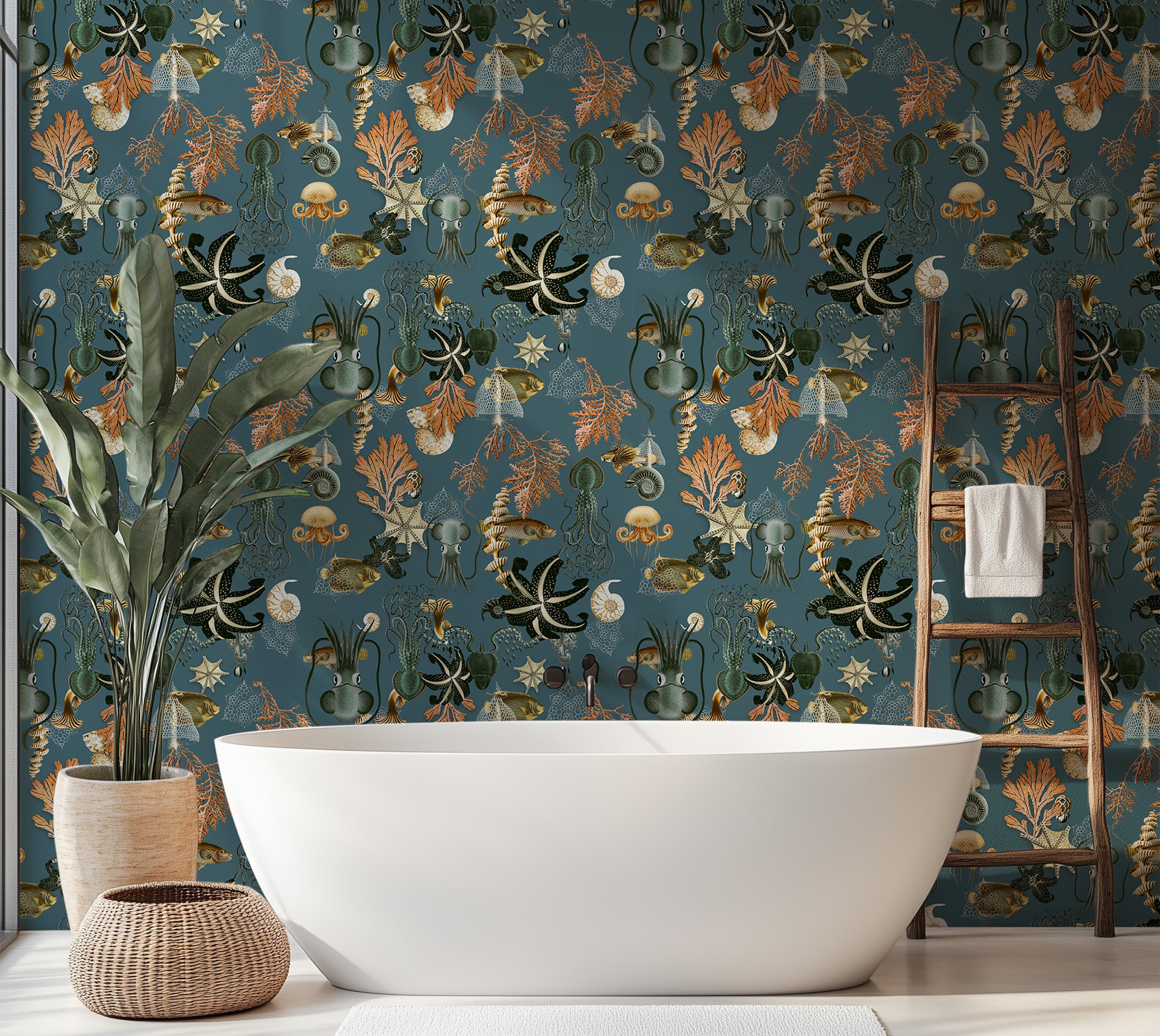 Premium Repeating Pattern Wallpaper - Octopus Fish Coral Sealife