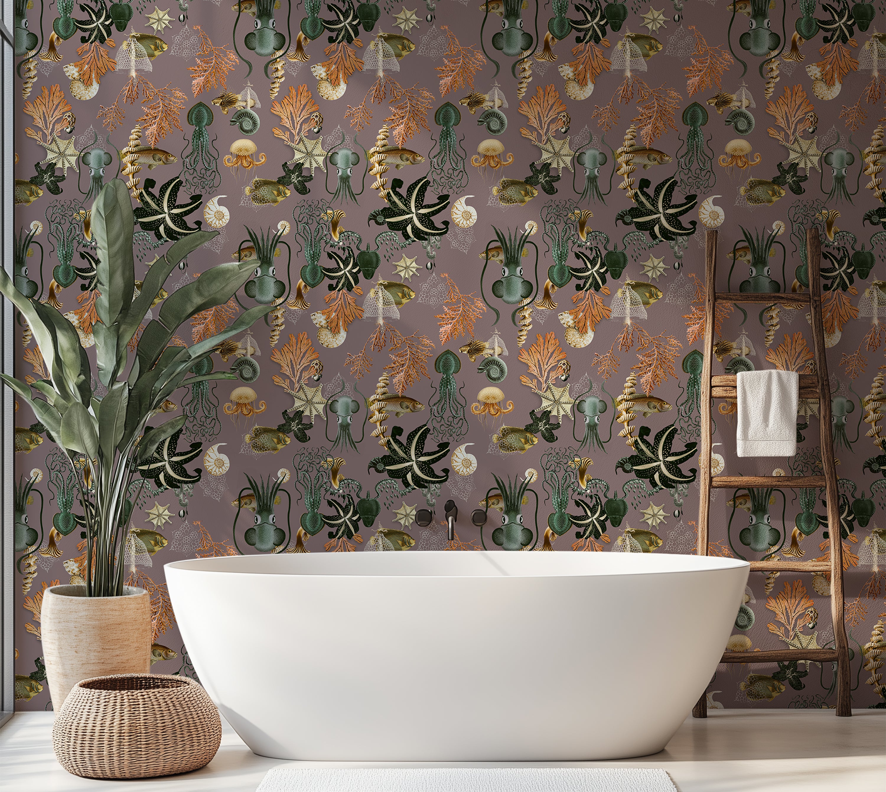Premium Repeating Pattern Wallpaper - Octopus Fish Coral Sealife